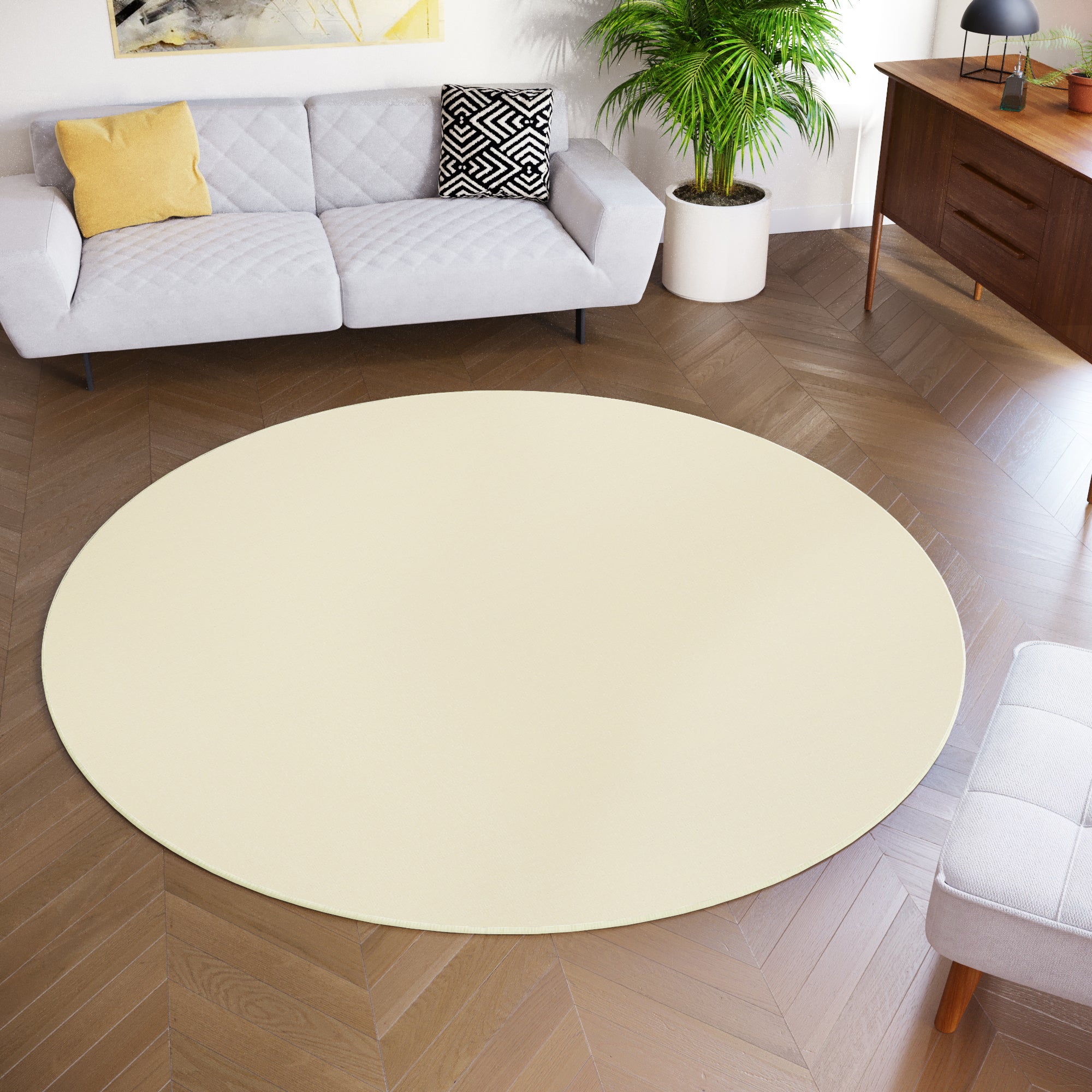 Tapis Rond Aris RugVista - Ø200cm, Poil Haut, Polypropylène, Off Blanc - Pour Salon, Chambre