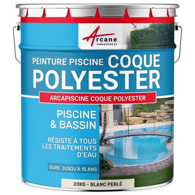 Peinture Piscine pour coque polyester Arcapiscine - 20 kg (jusqu'à 65m² en 2 couches) Blanc Perlé - RAL 1013 - ARCANE INDUSTRIES