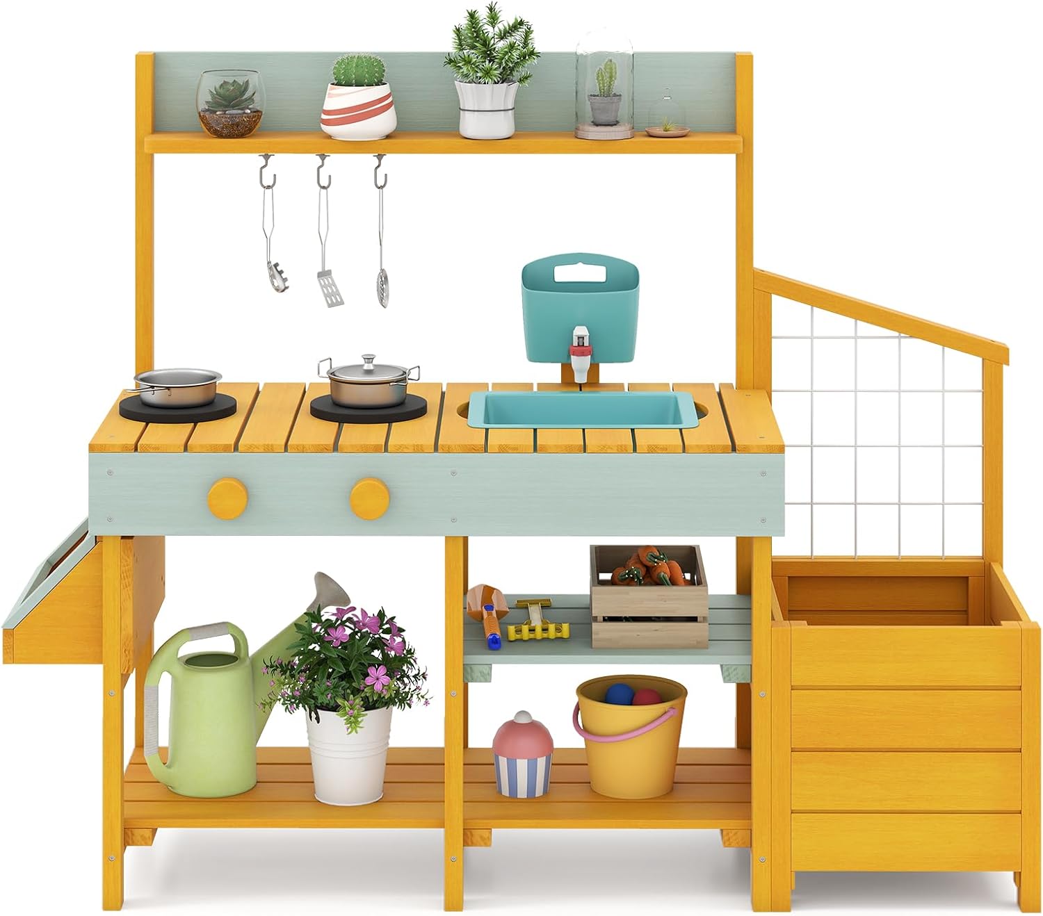 HONEY JOY Cuisine de boue pour enfants en bois de sapin avec évier amovible, réservoir d'eau véritable et robinet, cuisinière, ensemble de jeu de HONEY JOY Cuisine de boue pour enfants en bois de sapin avec évier amovible, réservoir d'eau véritable et robinet, cuisinière, ensemble de jeu de