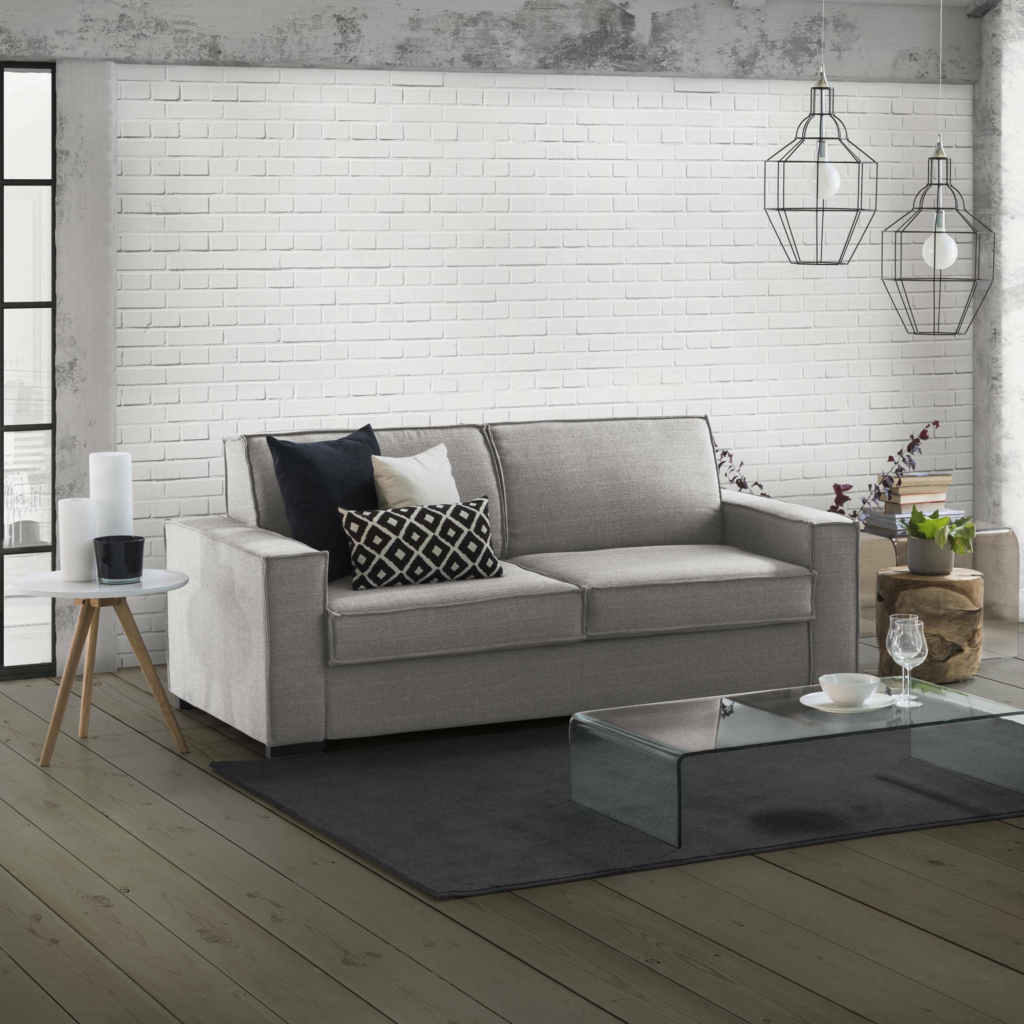 Sofá cama 2 plazas giuliana, sofá de salón con apertura giratoria, tejido acolchado, reposabrazos estándar, 100% made in italy, 180x95h90 cm, gris