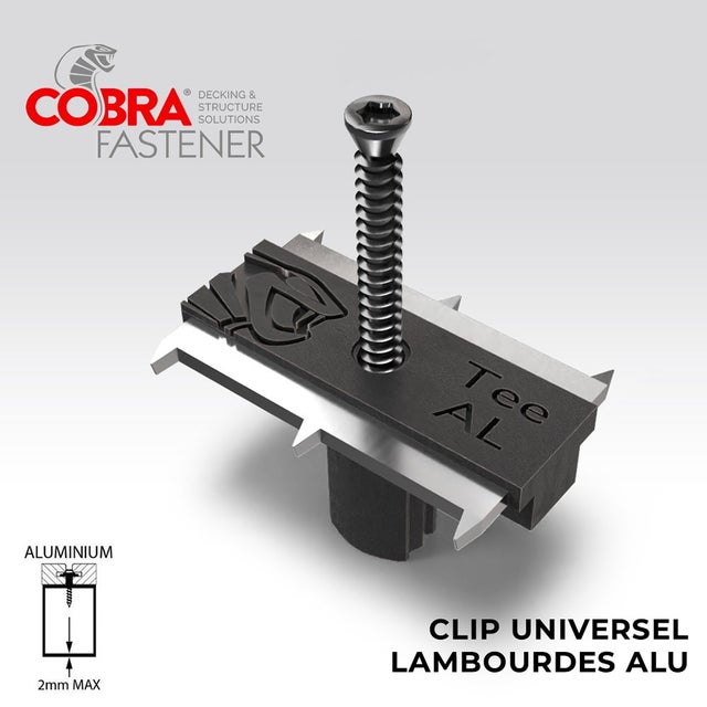 Clip Terrasse Bois COBRA TEE-AL - 90 clips + Vis 4x40mm - Structural - Pour Lames Rainurée Bois et Bois Composite - Stable, Facile à Poser & Resistant