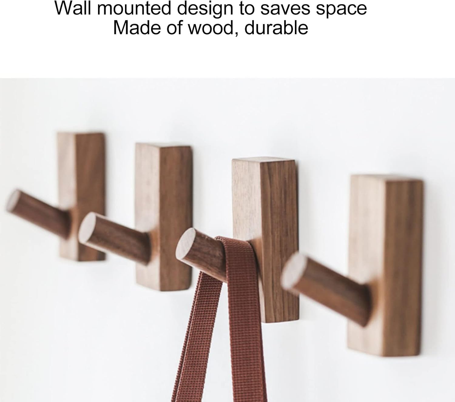 porte manteau mural bois,crochet mural adhesif,patères porte manteaux pour entrée,patere enfant,patere murale (Rectangle Noyer Noir-2P) - 5