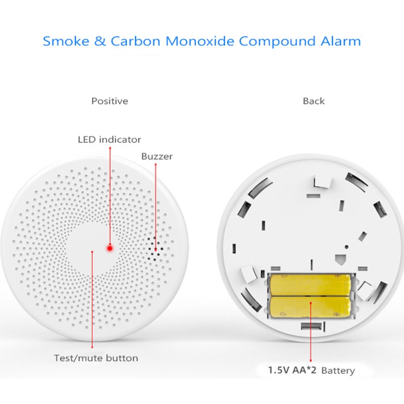 Detector inteligente de humo y monóxido de carbono Tuya WiFi 2 en 1 con alarma sonora y luminosa. - 2