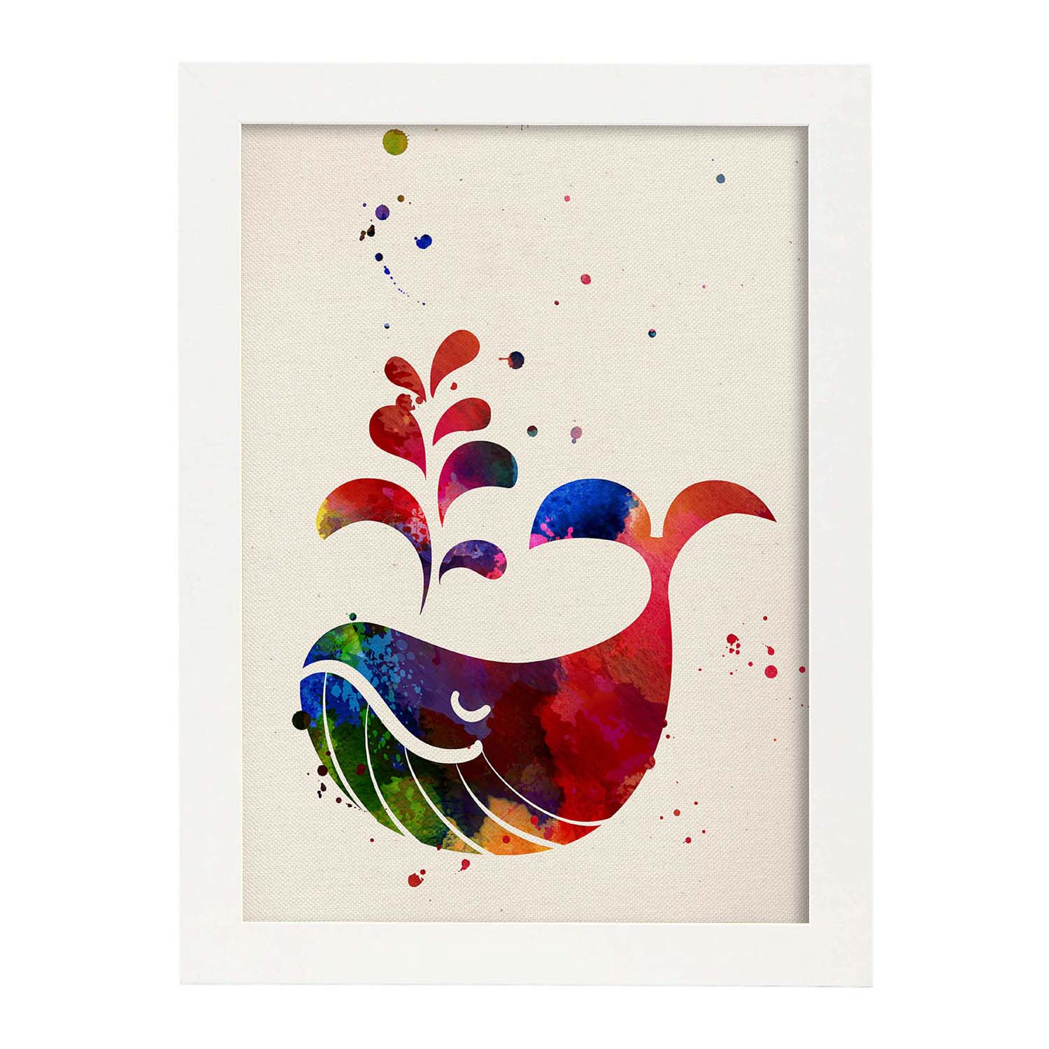 Posters de animales marinos con diseno acuarela. lamina ballena, impresa con textura acuarela, para marco negro - a3