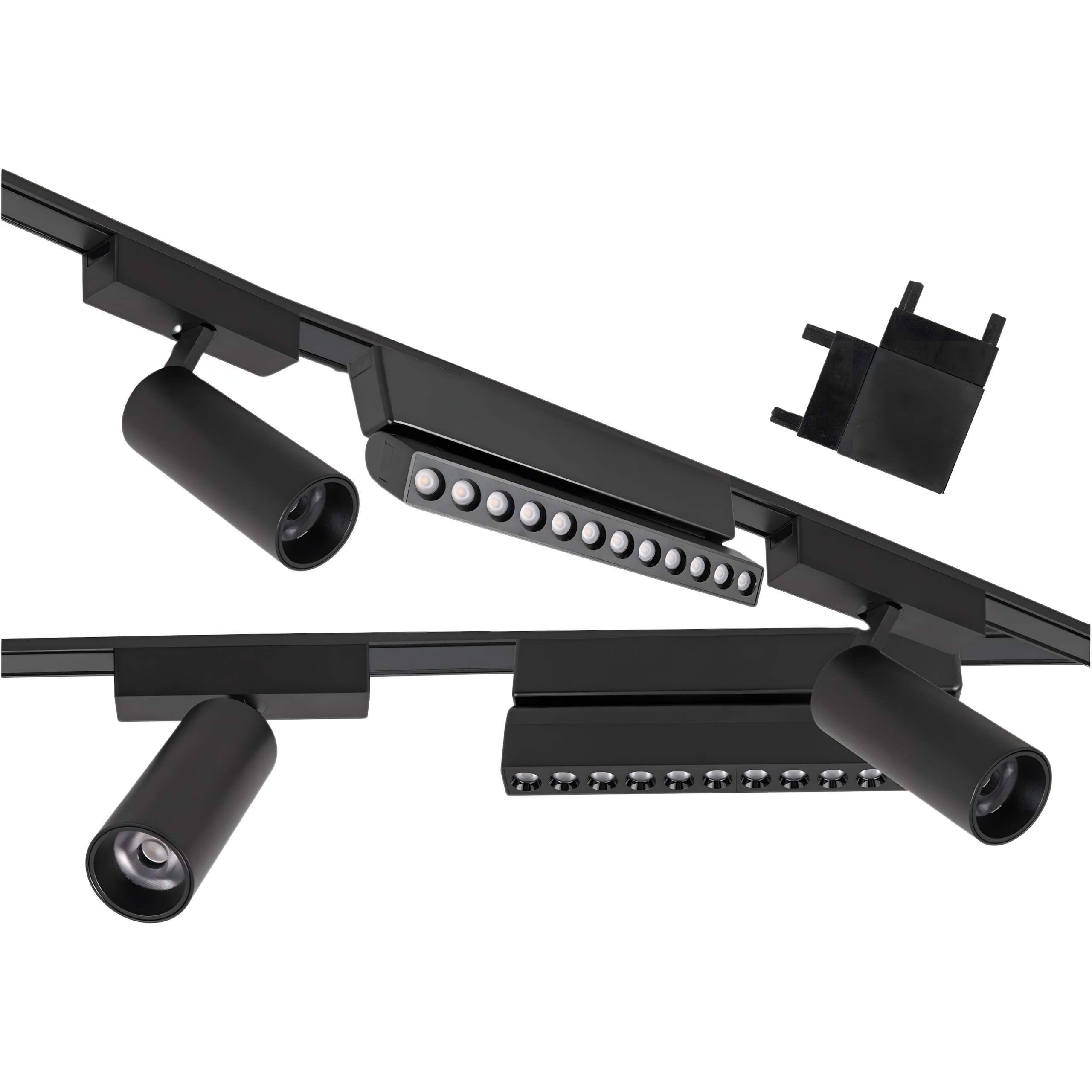 Zestaw oświetlenia szynowego LED Czarny system magnetyczny 2 x listwa 1m + 5 lamp LED + łącznik kątowy LEDHOFF