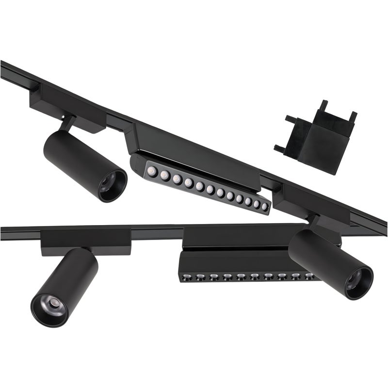 Zestaw oświetlenia szynowego LED Czarny system magnetyczny 2 x listwa 1m + 5 lamp LED + łącznik kątowy LEDHOFF