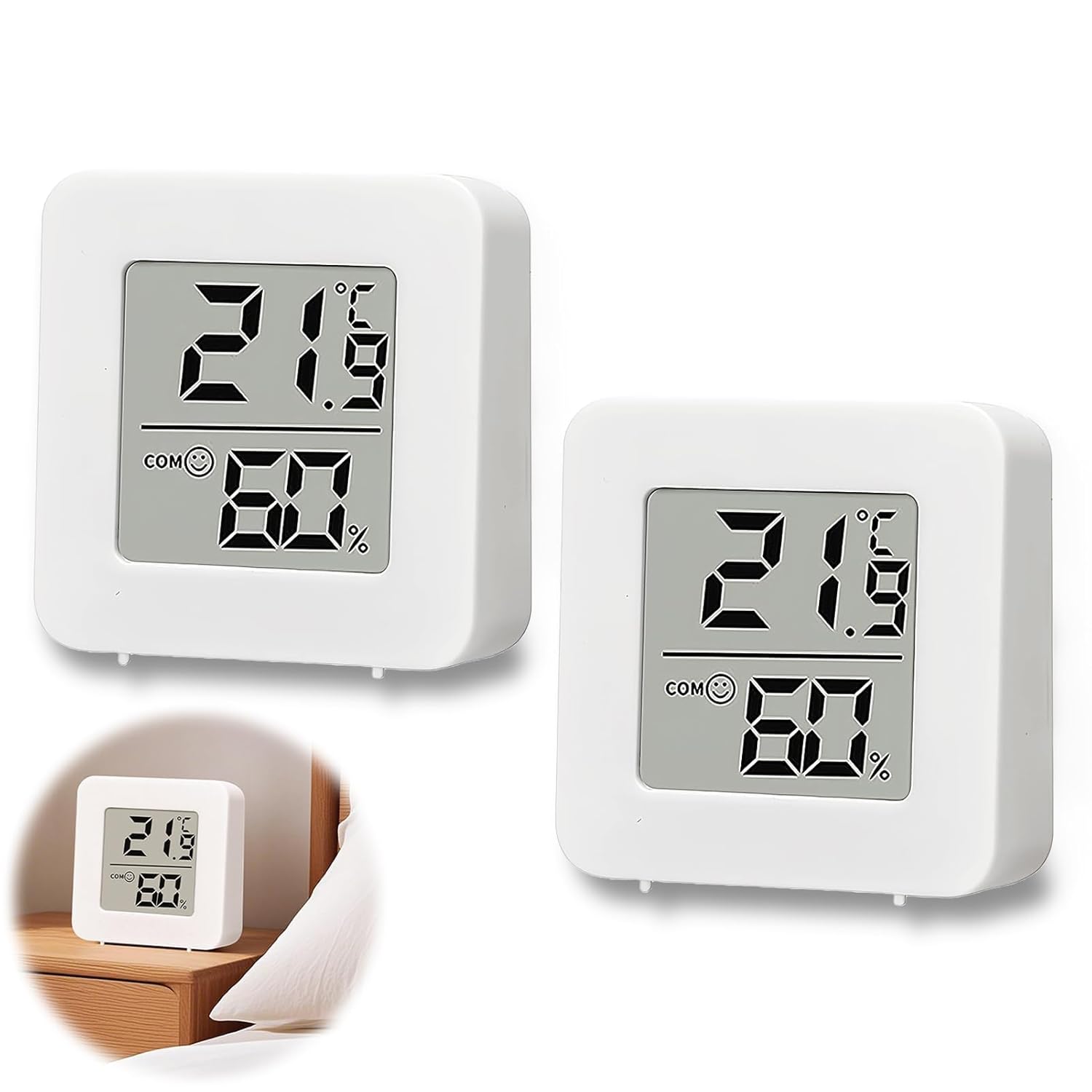 2-częściowy mini termometr LCD, higrometr cyfrowy, termometr bezprzewodowy, pomiar wilgotności do pokoju dziecięcego, salonu, biura, szklarni (biały)