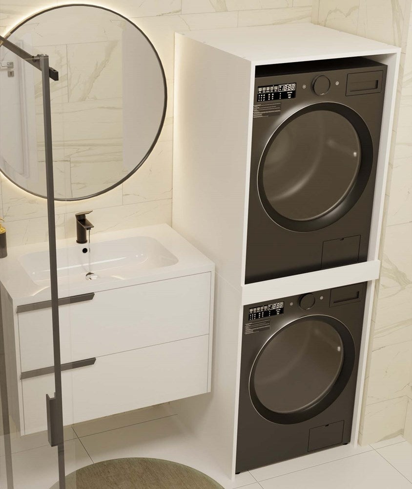 COMO - Meuble de rangement pour machine à laver et sèche-linge - Meuble gain de place - Blanc - 2