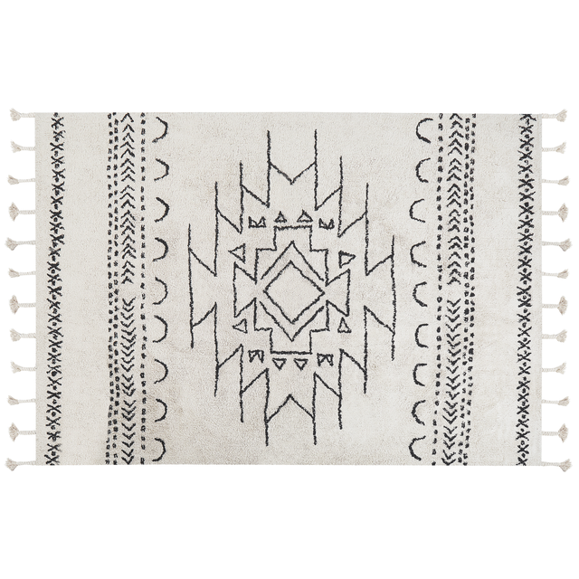 Tapis salon 160x230 tissé blanc cassé rectangle motif faux uni NAFO 1