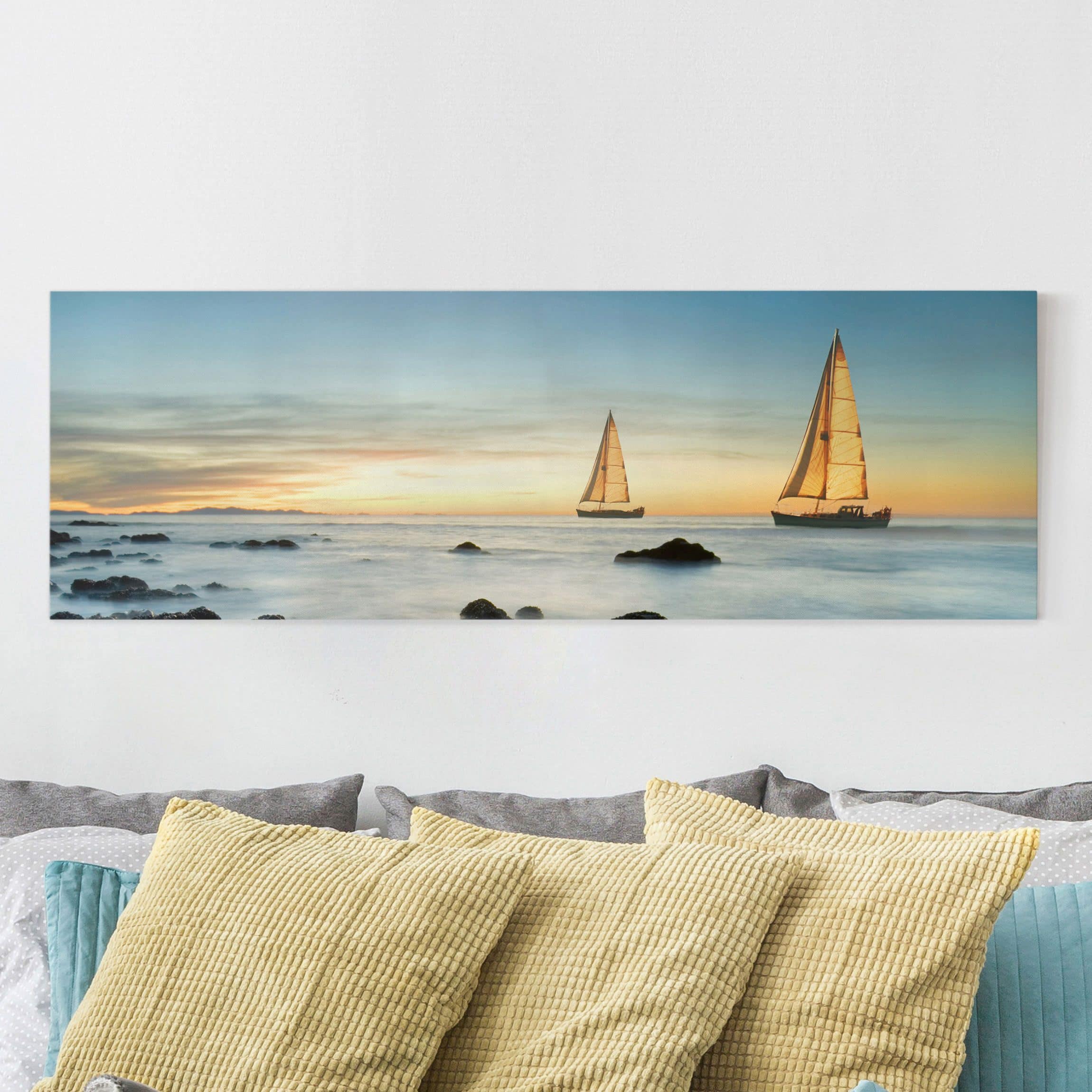 Lienzo cuadro en lienzo bastidor impresion en lienzo azul nave submarino paisaje playa mar 124 cocina dormitorio salón pasillo 150 x 50 cm