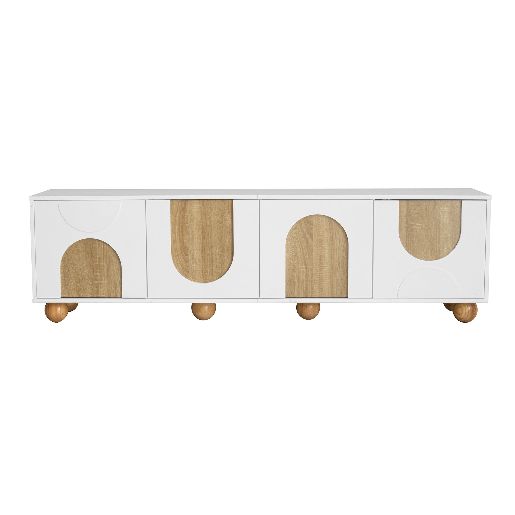 Meble pod TV 175x38x50cm - 4 fronty - wygląd vintage drewna - Drewniane nogi - MDF + płyty wiórowe - Biały i naturalny - 7