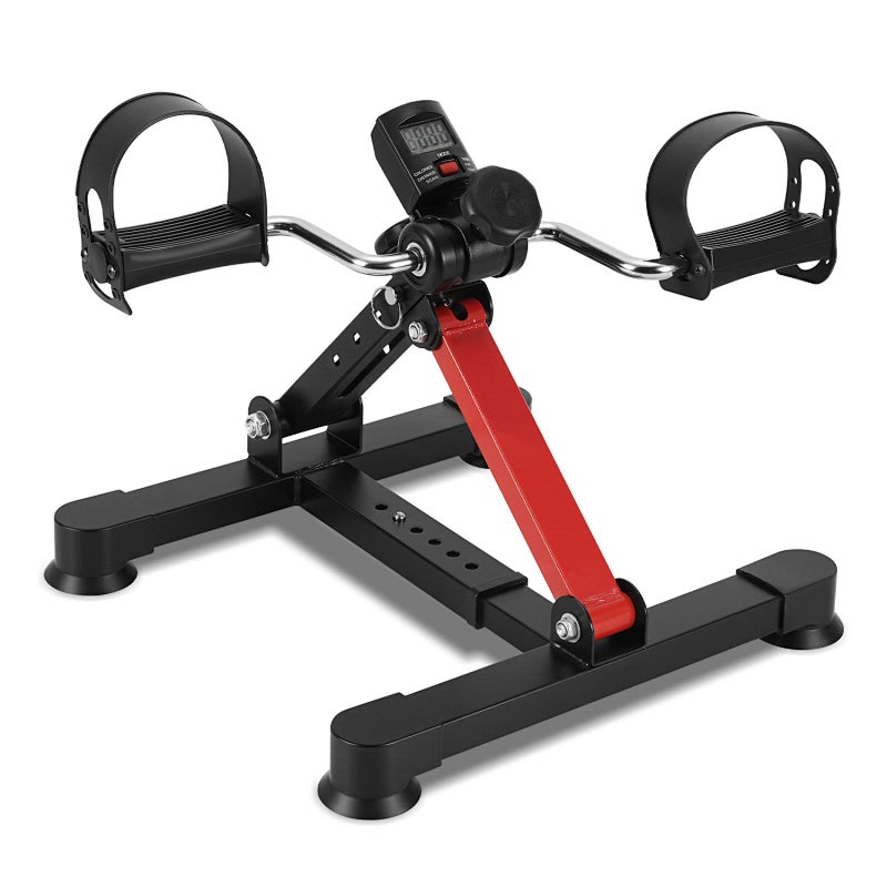 Mini bicicleta estática dobrável com pedais - - Para treinar pernas e braços - Musculação Preto e vermelho - 9