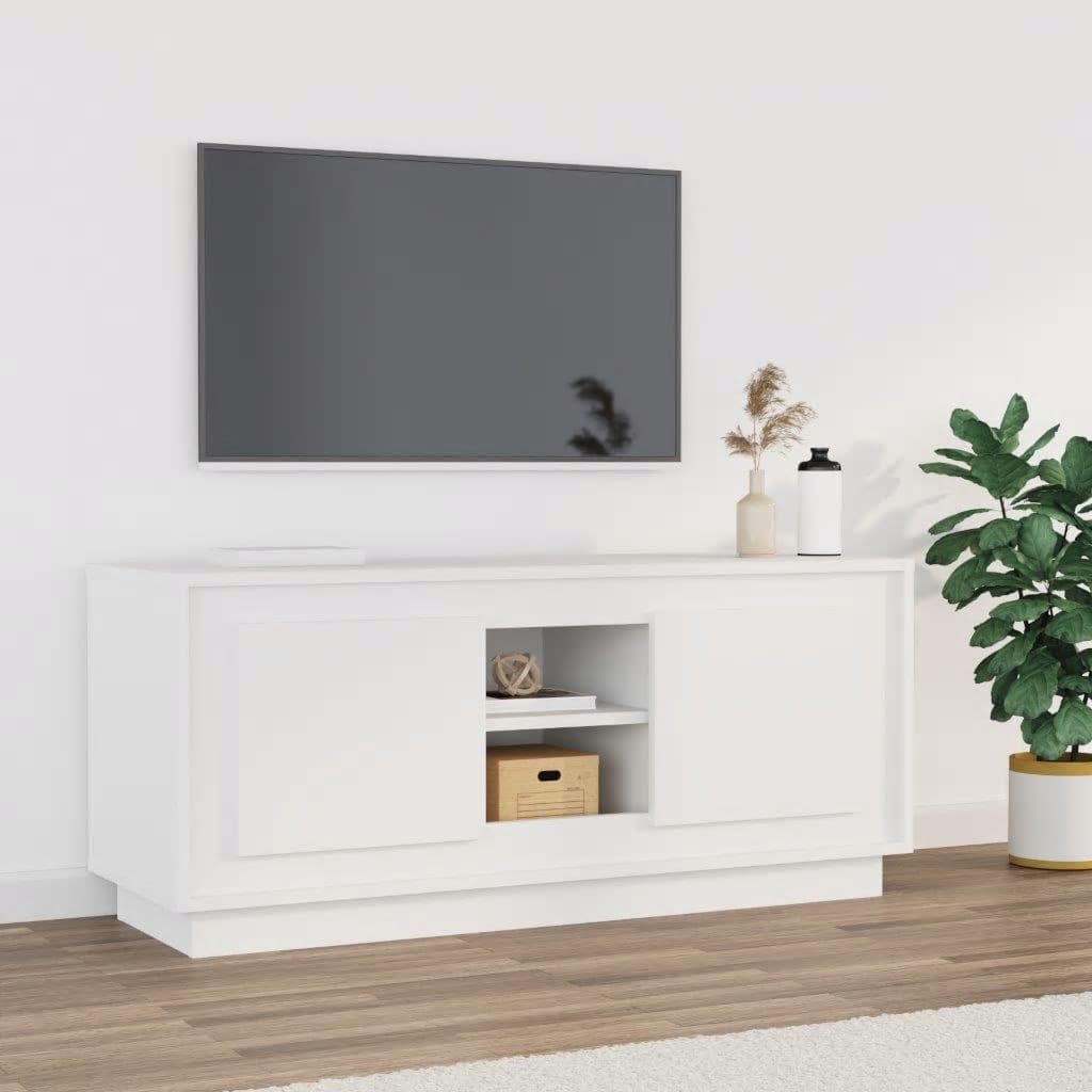 Meuble TV blanc 102x35x45 bois d'ingénierie - 2