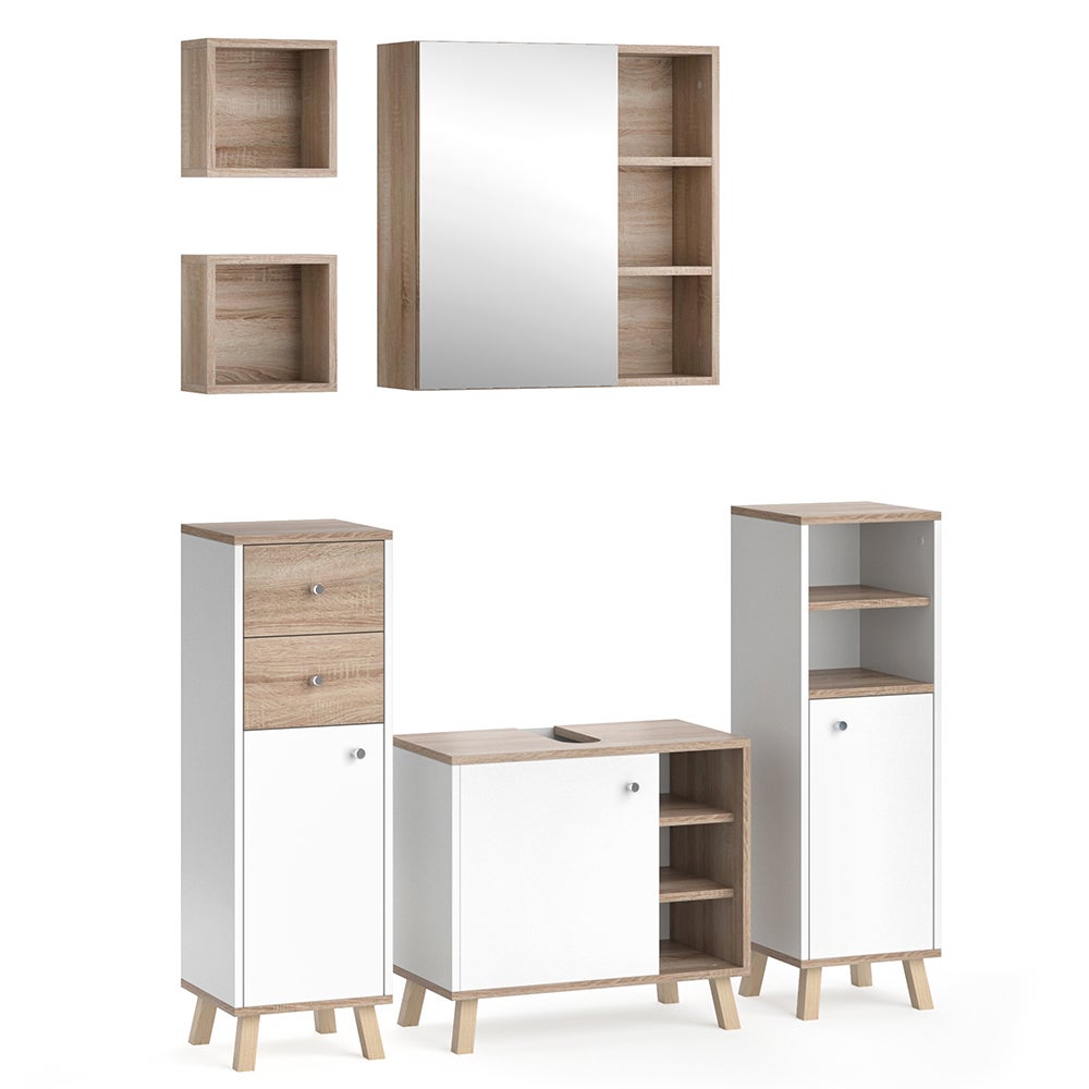 Vicco Zestaw mebli łazienkowych Senyo, Biały, 5 części, z półkami