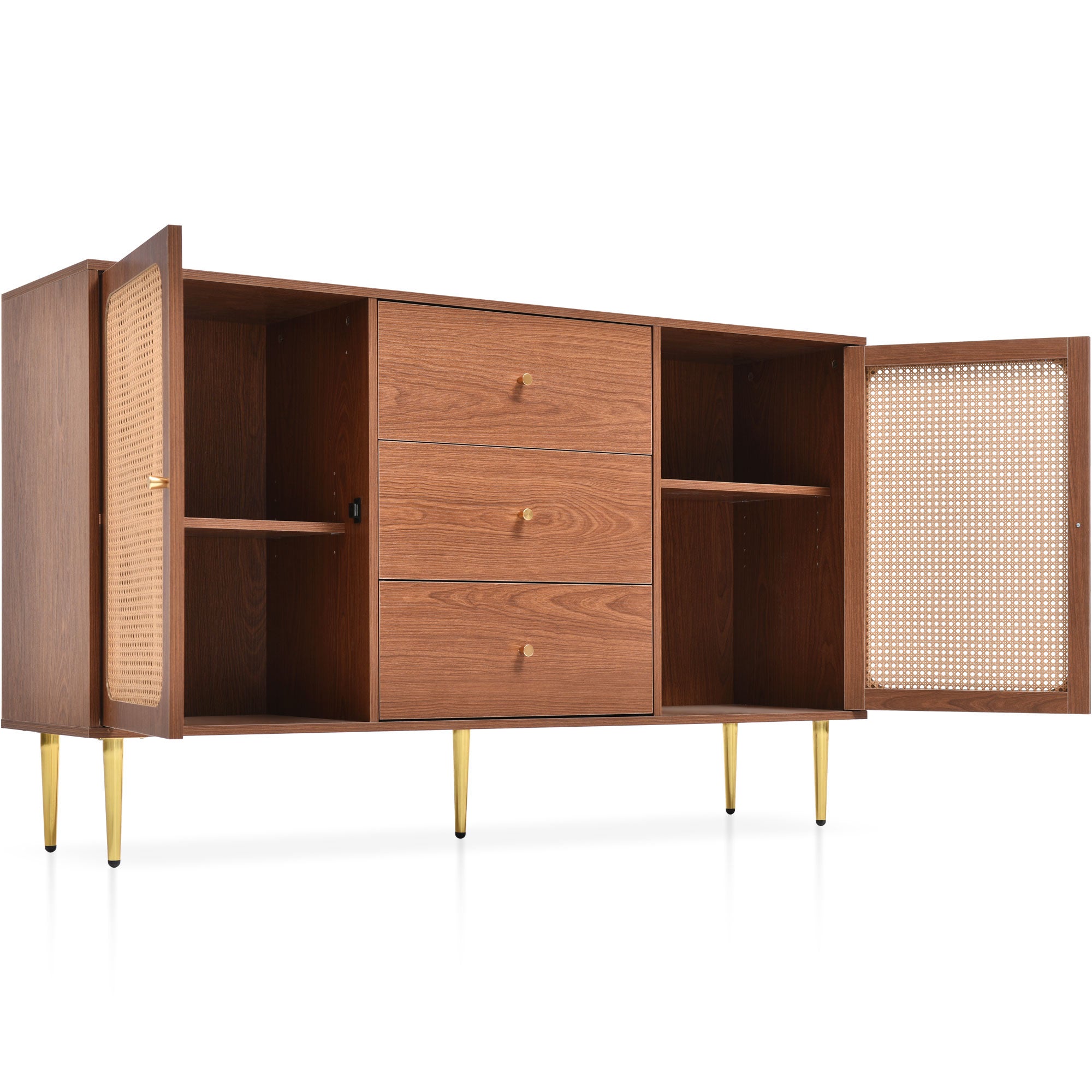 Armadio a 2 ante e 3 cassetti, ripiano regolabile per soggiorno e camera da letto, noce h90 / B150 / T40 cm - 6
