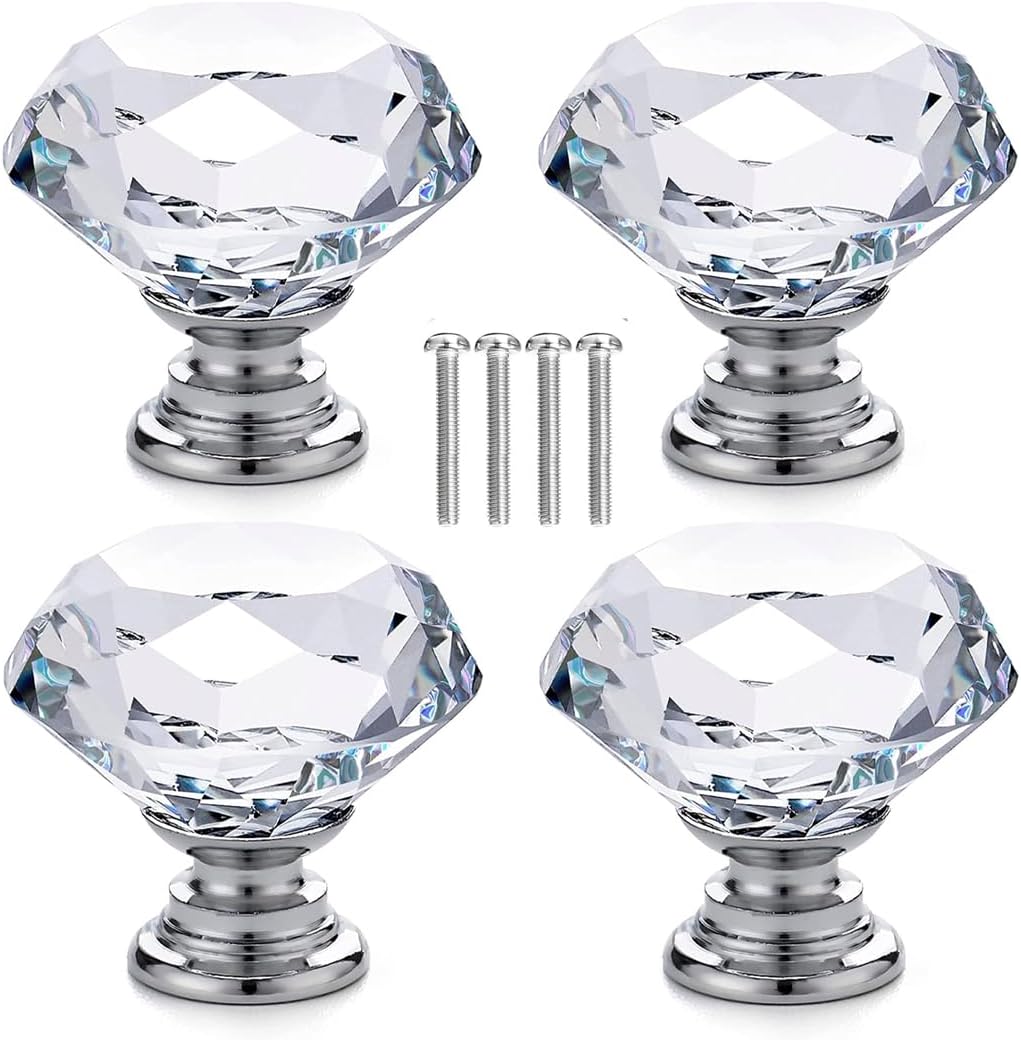 8 Boutons De Porte En Verre Cristal 40 Mm Pour Tiroirs Et Meubles - Neufs
