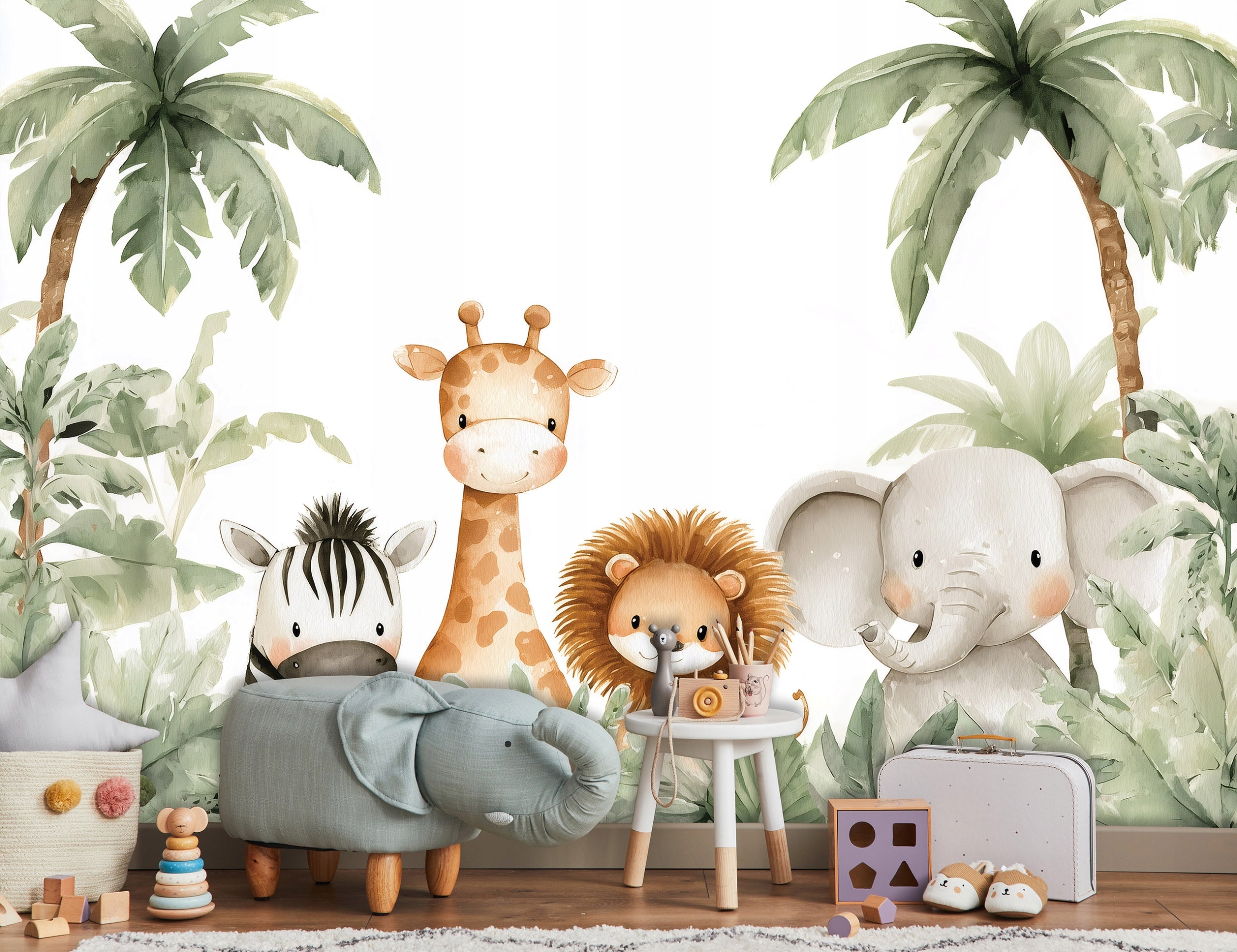 Papier Peint Panoramique Animaux Vert Jungle - 400x280 cm - Papier Peint Enfant - 2