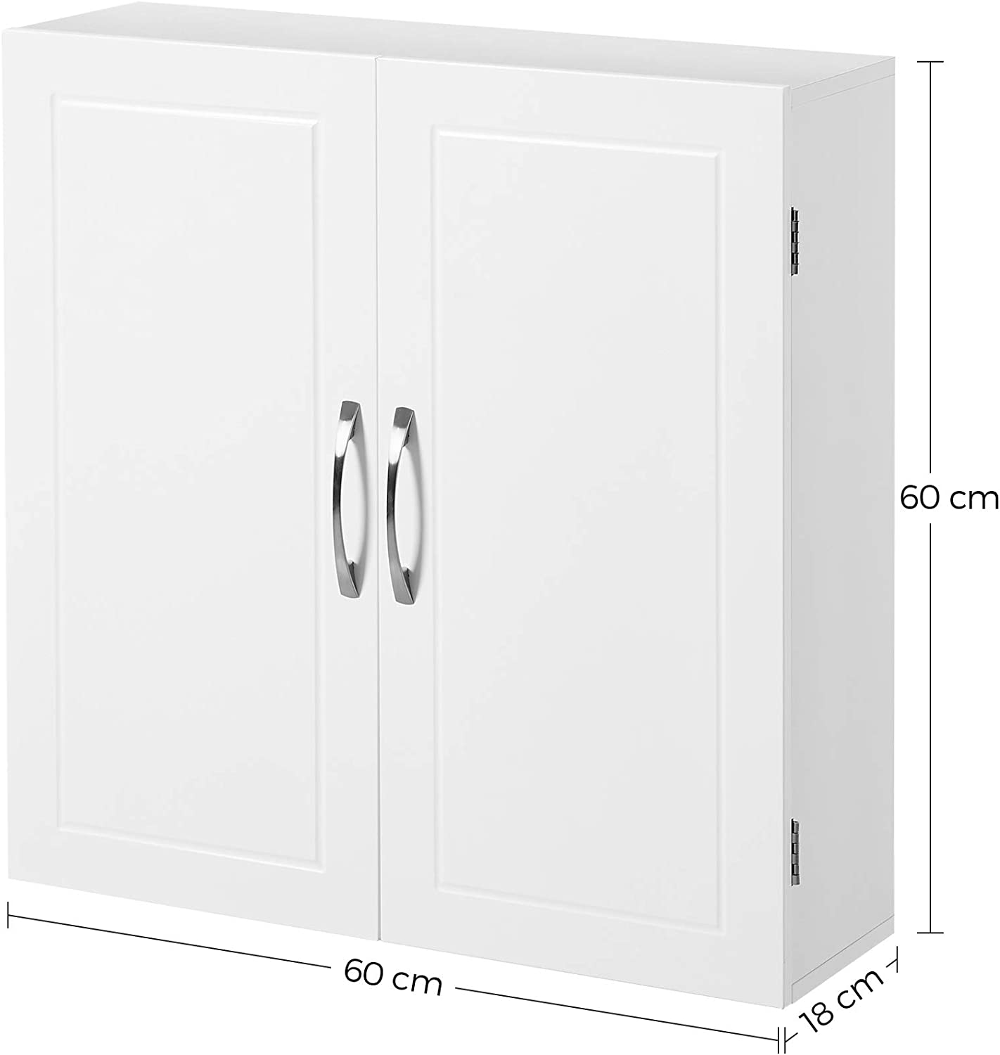Armoire de Salle de Bain, 2 Portes, avec 2 étagères, 60 x 18 x 60 cm, Blanc Mat - 5
