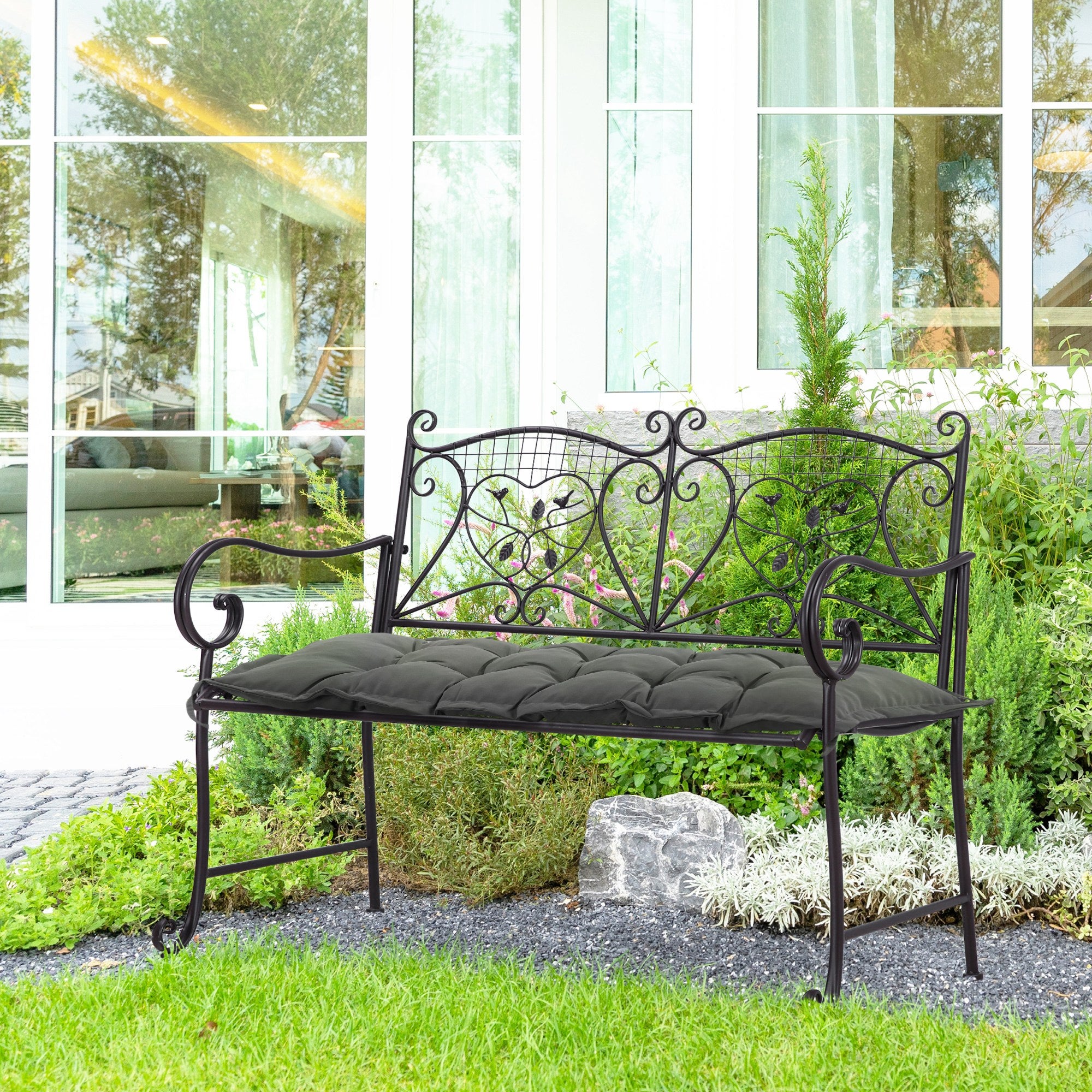 Cojín para Banco Outsunny Poliéster, Espuma Gris Oscuro 100x40x10 cm 84G-135V00CG - 2