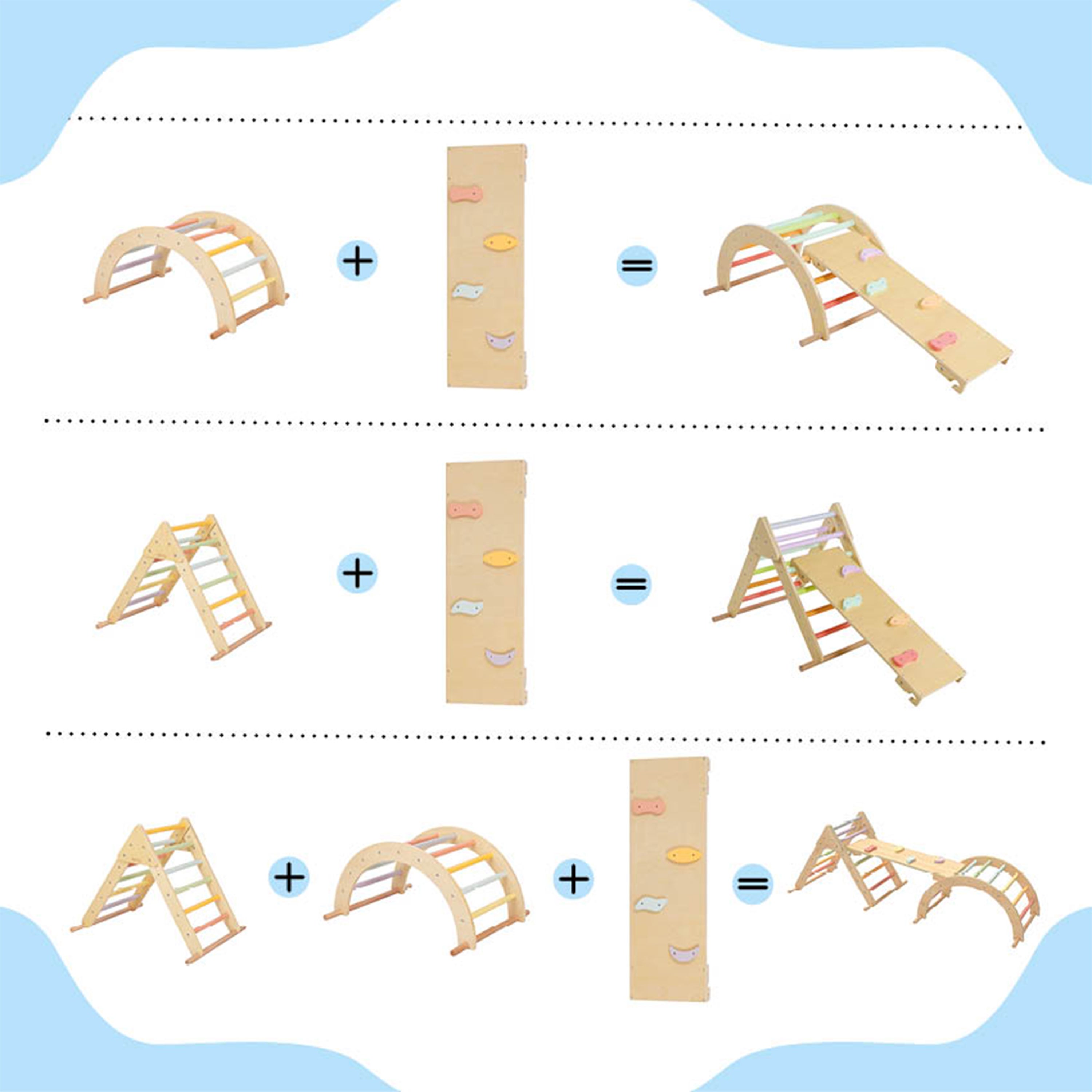 Sunny Charlie 3-en-1 structure d'escalade en bois pastel | Triangle d'escalade / Arc d'escalade / Mur d'escalade | Jouets Montessori pour jeunes - 7