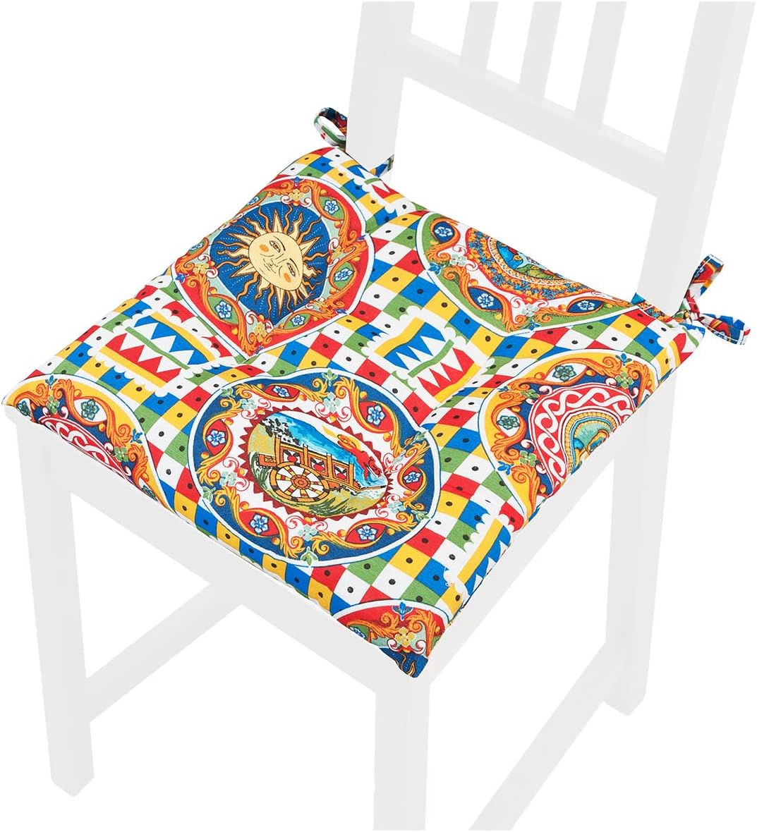 Cuscino Sedia Con Laccetti Mosaico Siciliano Coprisedia Universale