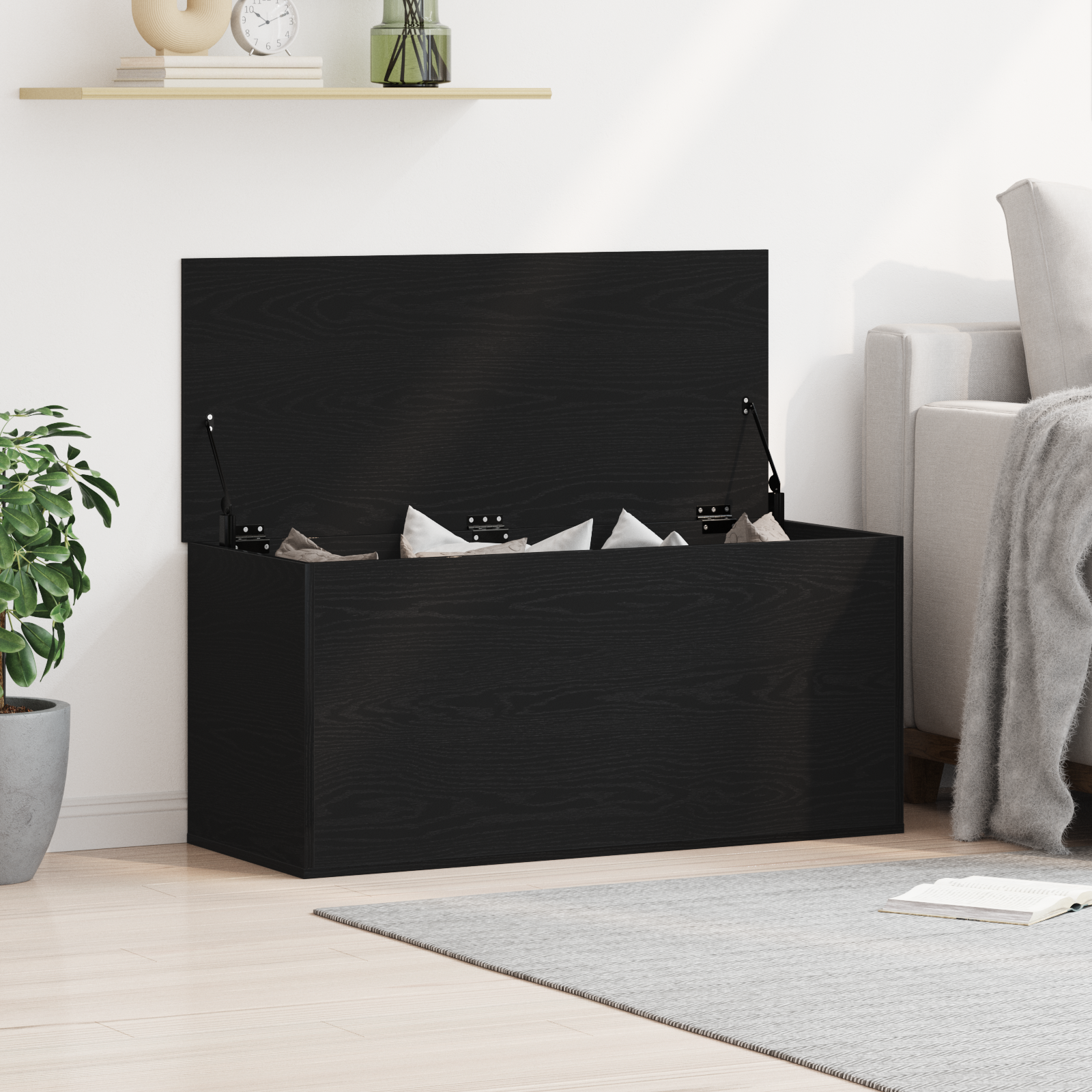 Vidaxl Caja De Almacenamiento Con Tapa Roble 100X42x46 Cm Negro , Leroy Merlin