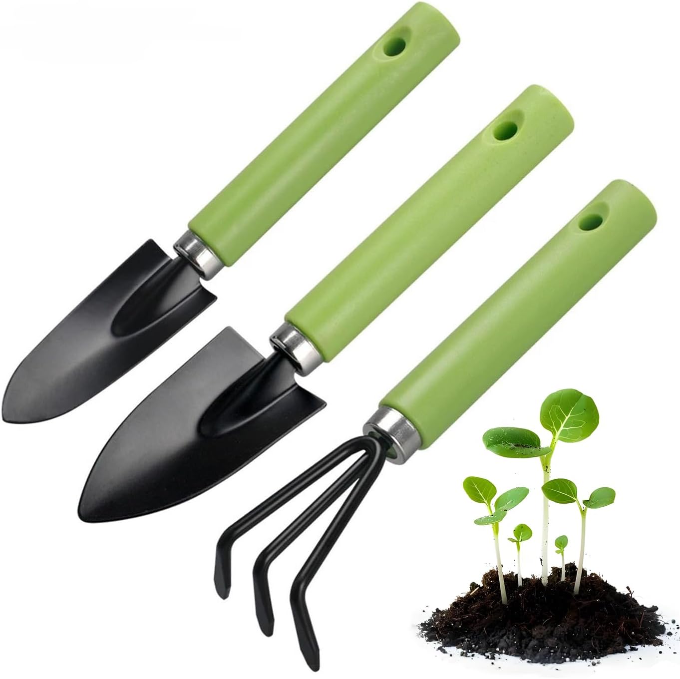 3-częściowy zestaw małych narzędzi ogrodniczych, narzędzia ręczne z plastikowymi uchwytami, ręczne narzędzia ogrodnicze, łopatka do bonsai, lekka i