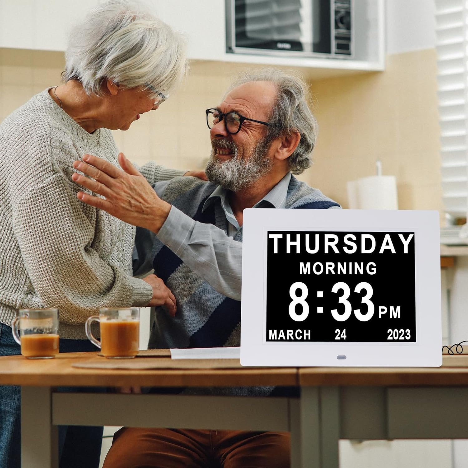 Horloge calendrier numérique One Piece 7 pouces avec date et heure, horloge Alzheimer pour parents, rappel de médicaments pour grands - Blanc - 6