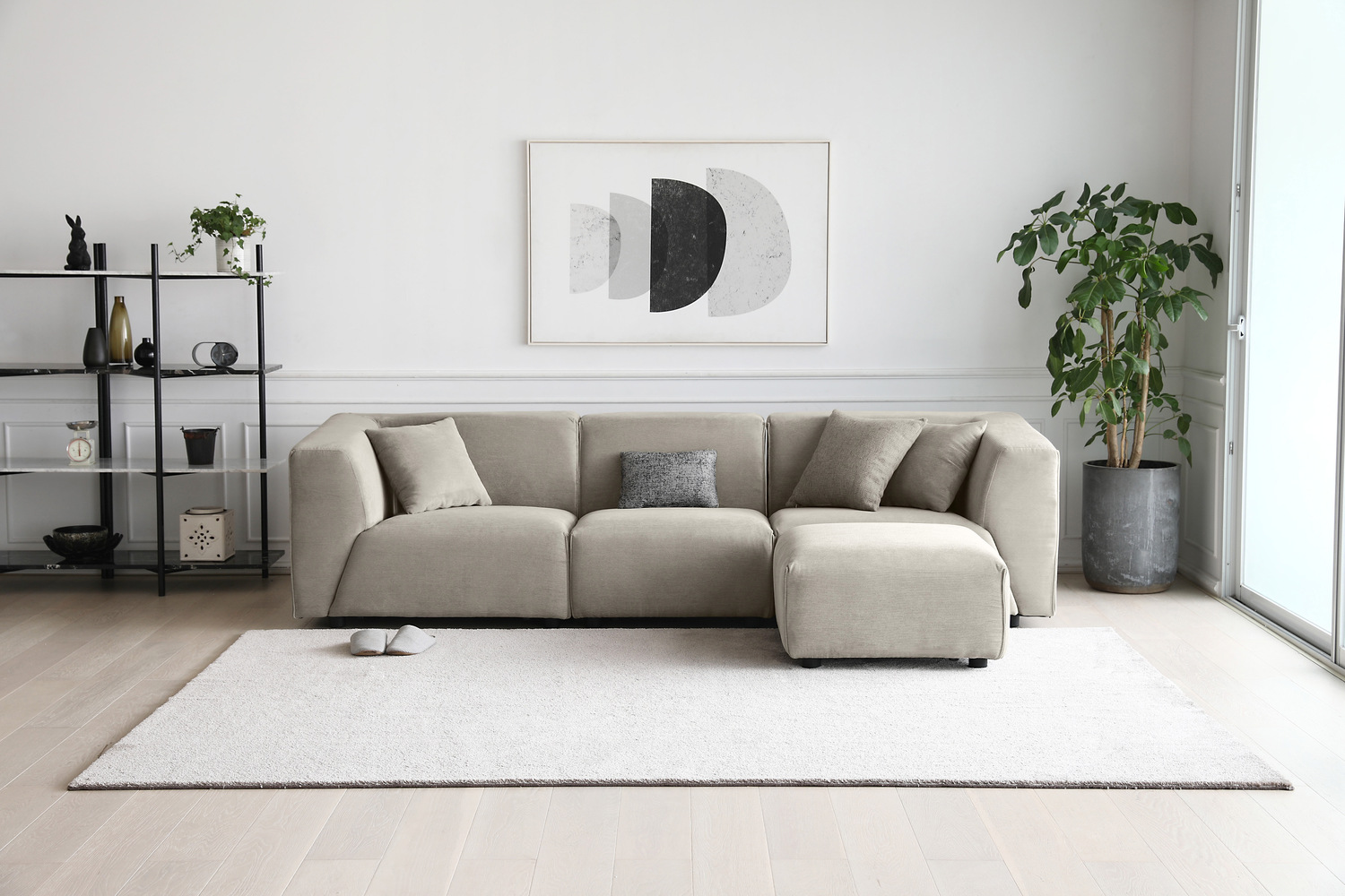 Monroe sofá modular de 3 plazas + 1 puf gris claro