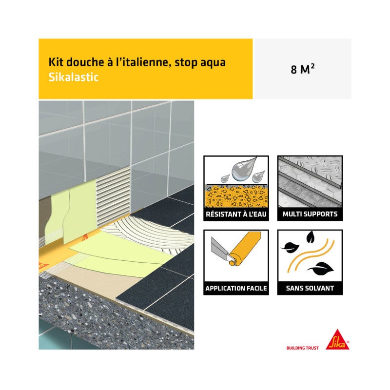 Kit douche à l'italienne SIKA - Étanchéité sous carrelage Sikalastic 260 Stop Aqua - 8m² - 3