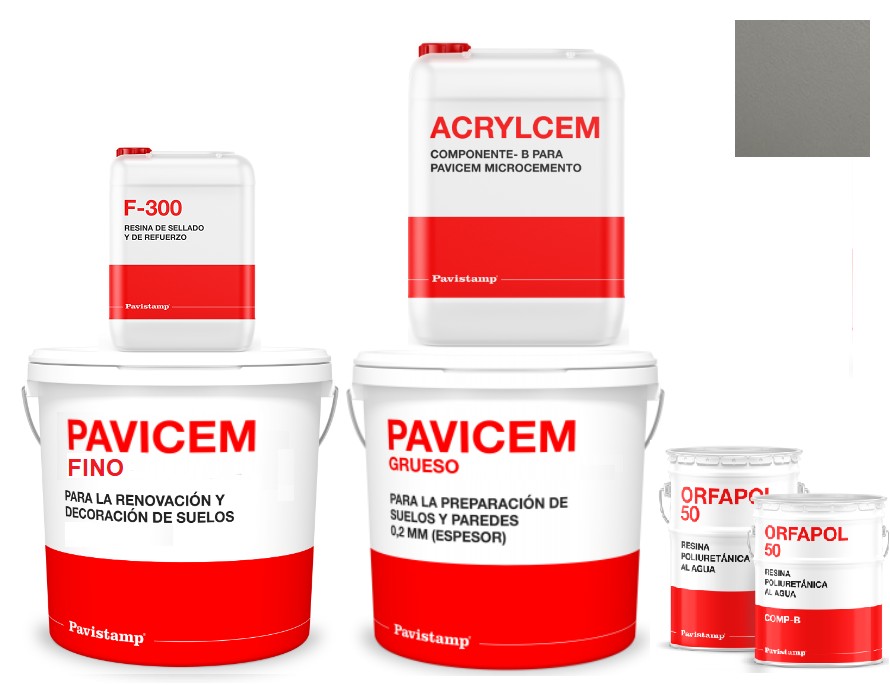 Kit microcemento 8 m2 bicomponente - paredes y suelos cerámica o mortero - polureteno mate-gris 40