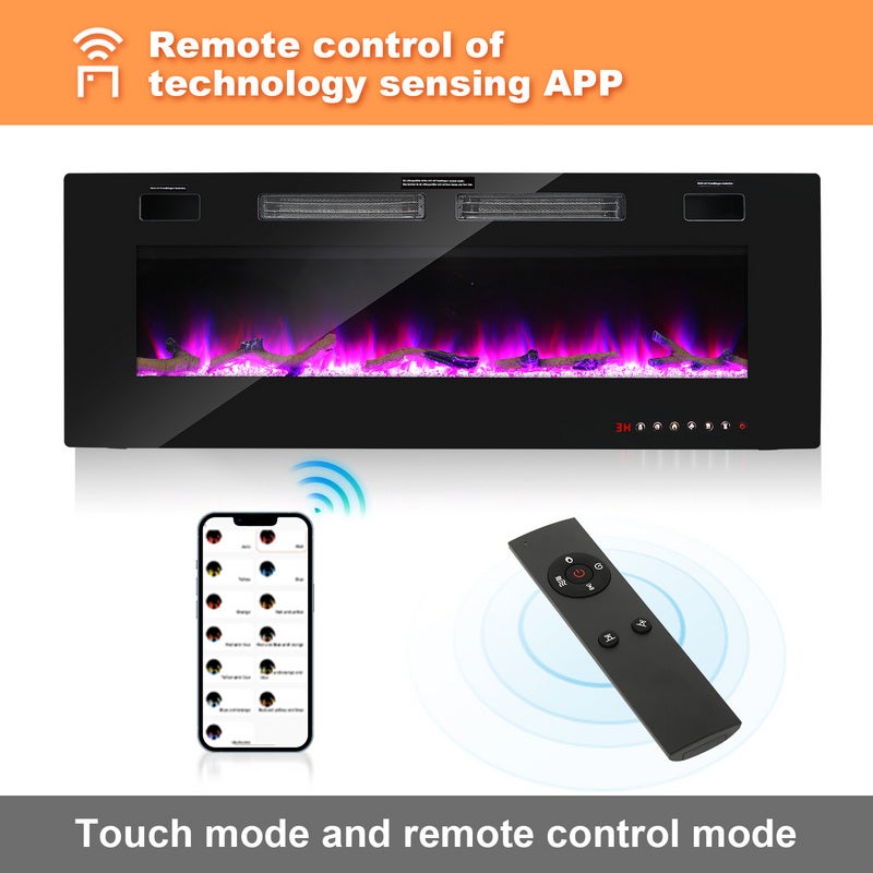 Cheminée Électrique Murale Noir avec 12 Couleurs de Flamme LED et 5 Niveaux de Luminosité – 750W/1500W - 6