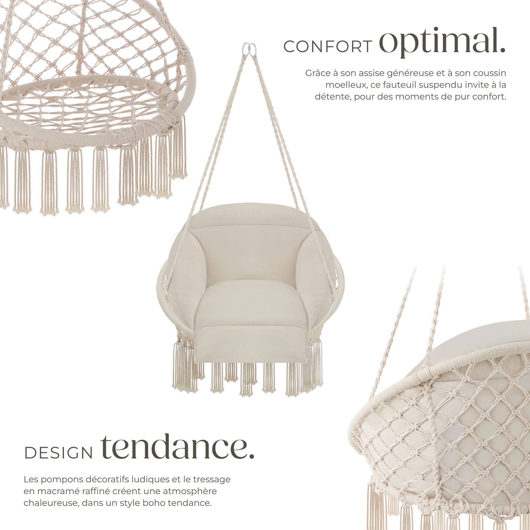 Fauteuil suspendu Samira avec un coussin d'assise épais TECTAKE - 3