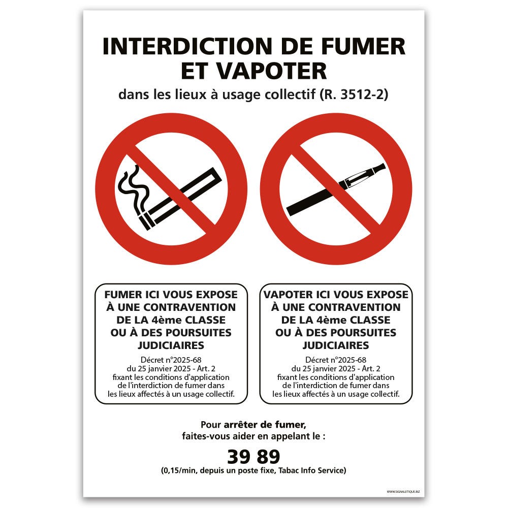 PANNEAU DE SIGNALISATION INTERDICTION DE FUMER ET DE VAPOTER (N0182 ...