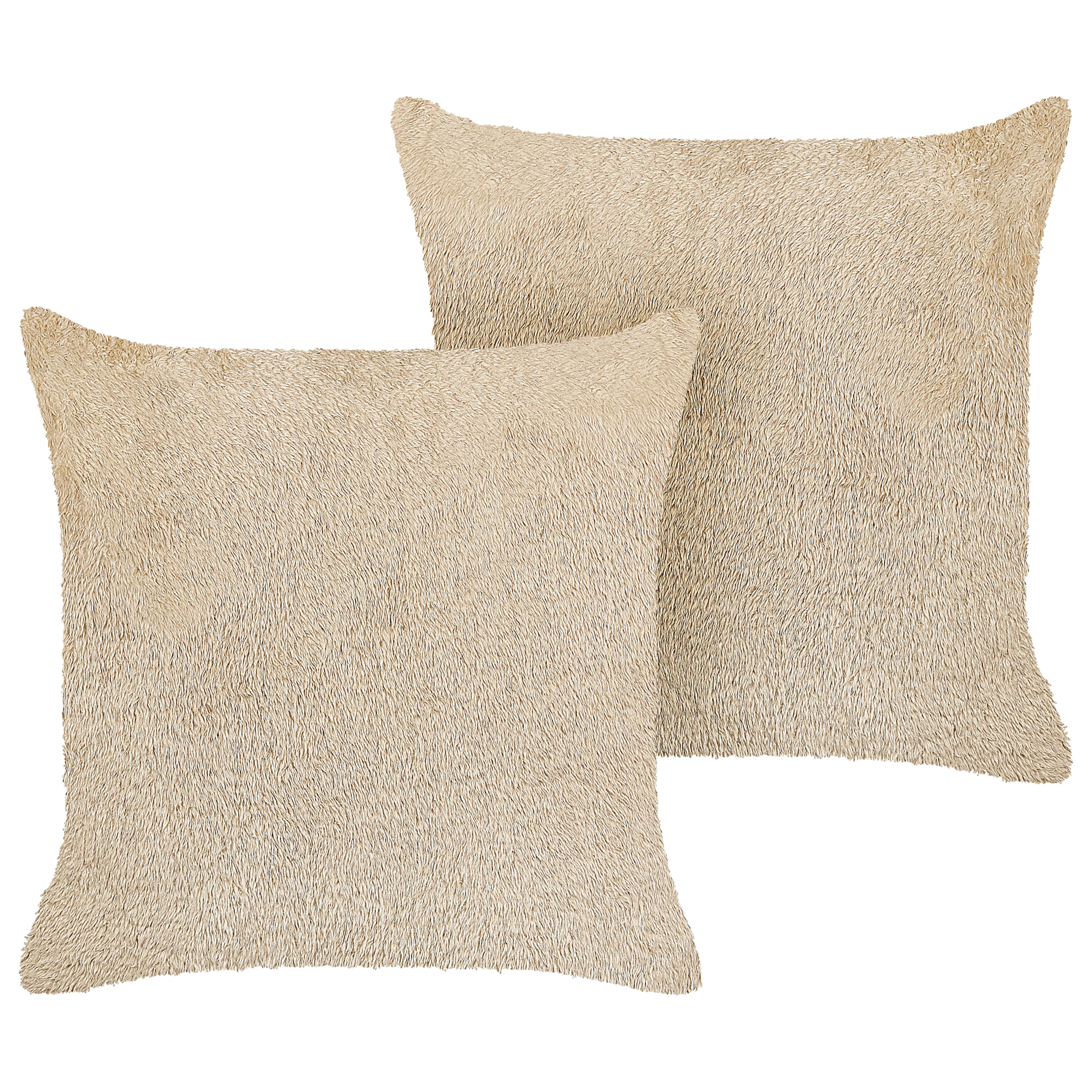 Beliani conjunto de 2 cojines decorativos pilea pelo sintético 45 x 45 cm beige liso