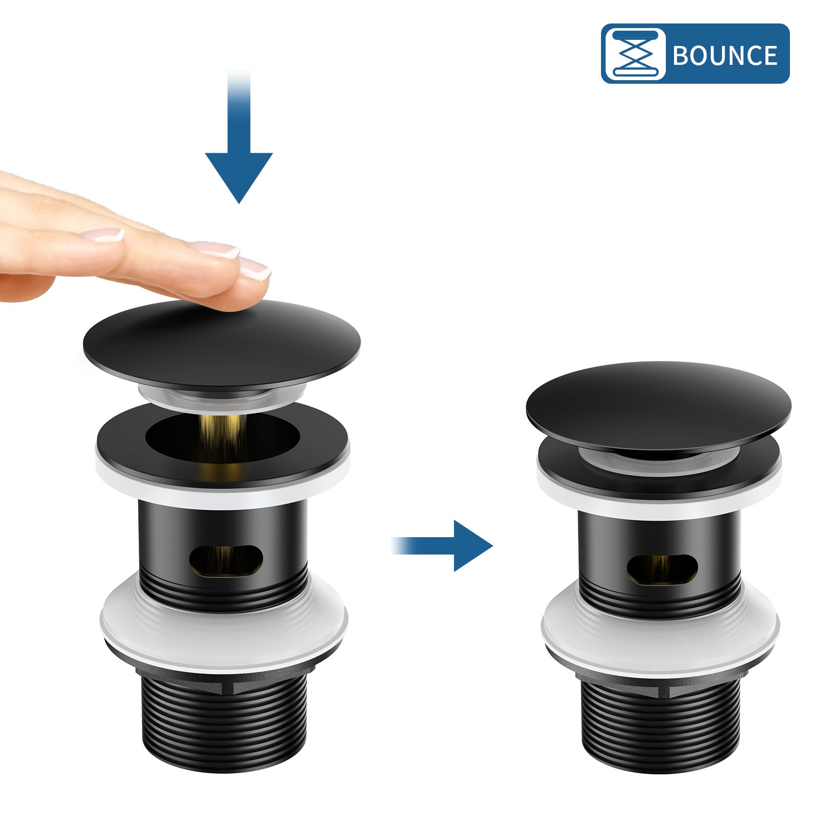 Mitigeur Lavabo Cascade Robinet pour Lavabo/Vasque+Bonde de Lavabo Bonde Pop-up avec Trop-plein Automatique Universelle,Noir - 3