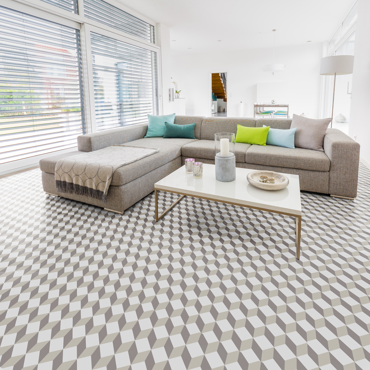 Vinilos baldosas suelo suelo diseño geométrico antideslizante - adhesivo pared - sticker revestimiento - 1 adhesivo 60x60cm