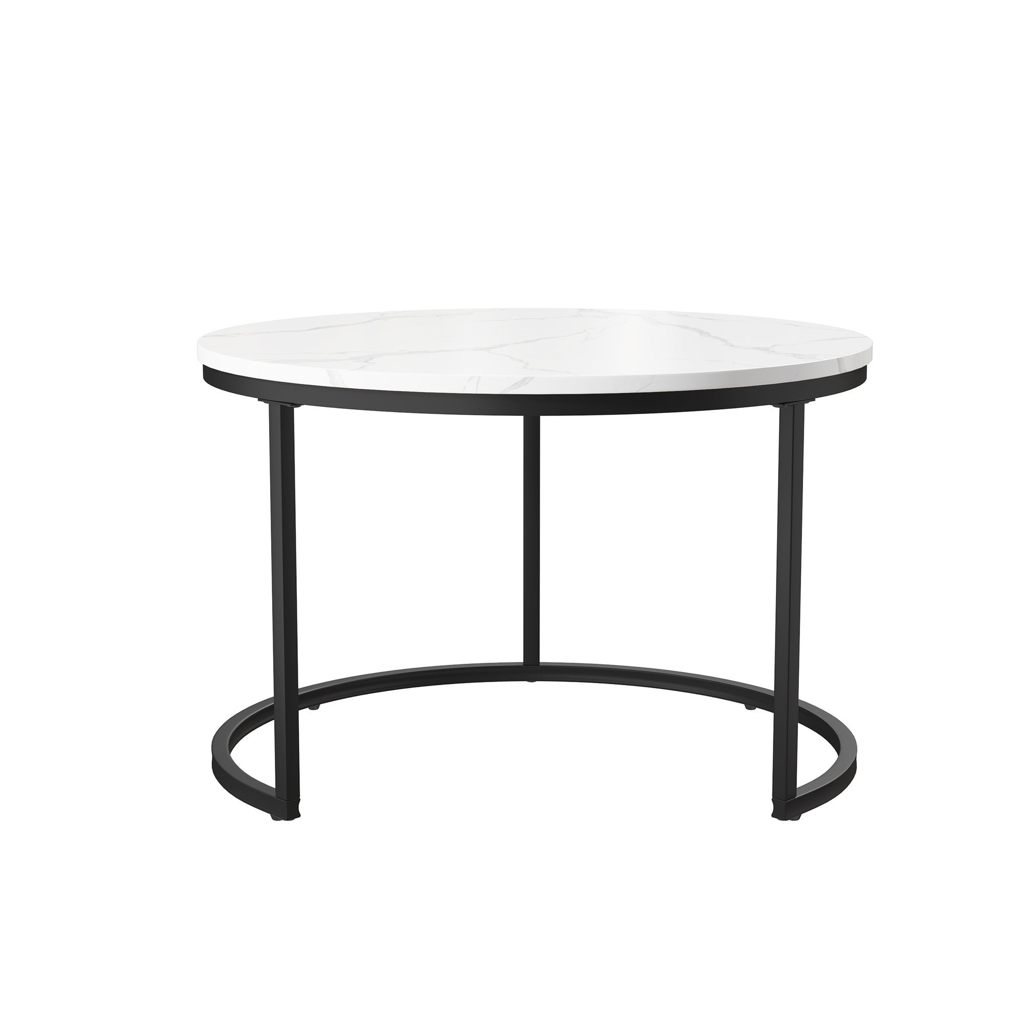 Ensemble de 2 Tables Basses Rondes, Tables Gigognes de Salon Modernes avec Pieds en Métal Doré, Noir et Blanc(70 x 45.5cm) - 9