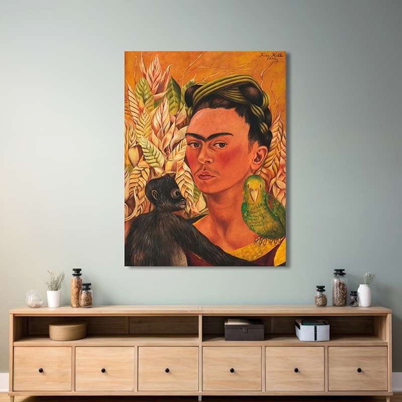 Impression sur toile - Frida Kahlo - Autoportrait au singe et au perroquet, 1942 - 80x60 cm - 2