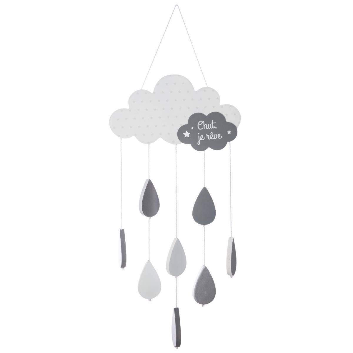 Atmosphera - lámpara colgante infantil nuage - madera y algodón - gris - h61 -5 cm