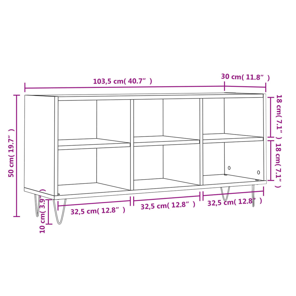 Meuble TV sonoma gris 103,5x30x50 bois d'ingénierie - 9