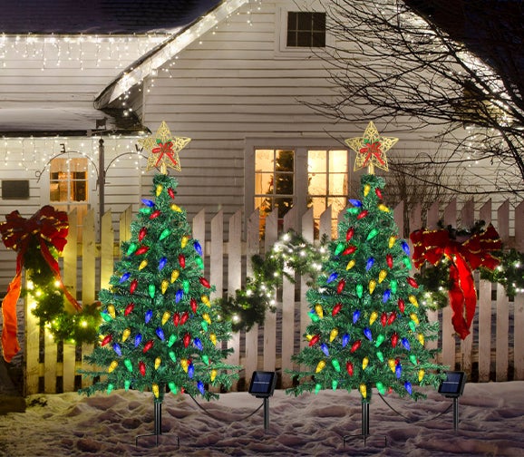 Luci natalizie solari per esterni, albero di Natale decorativo antipioggia per patio, luci natalizie a cascata, impermeabili | Leroy Merlin