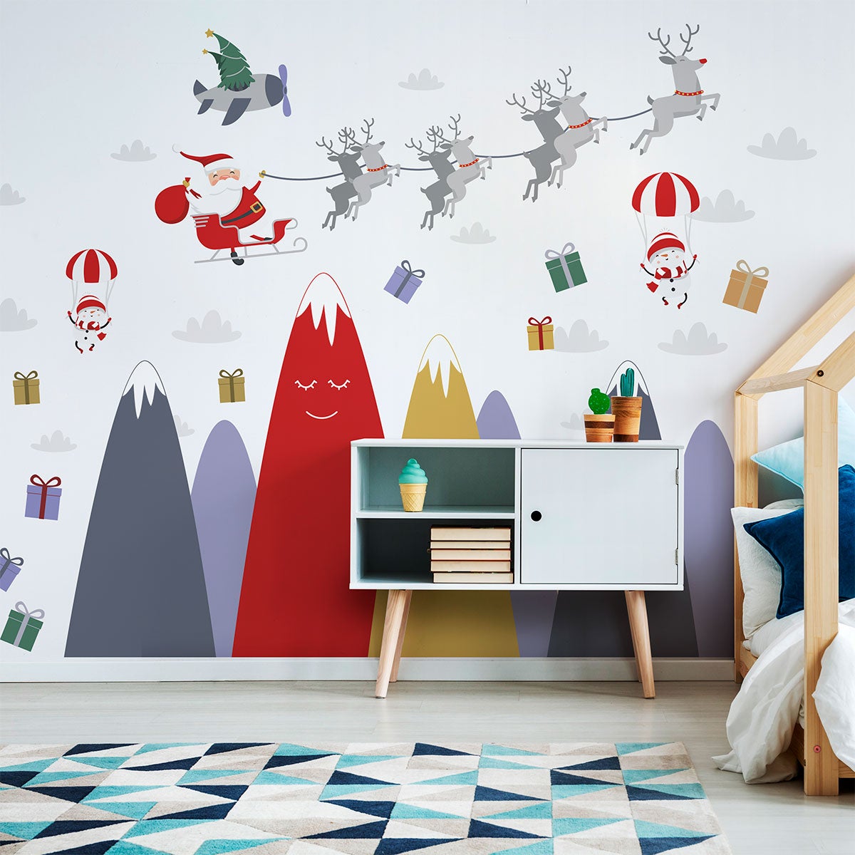 Pegatinas de Papá Noel en las montañas escandinavas - adhesivo de pared - revestimiento sticker mural decorativo - 70x105cm - 6