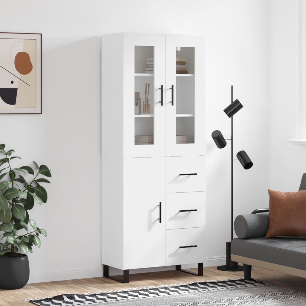 Credenza Bianca 69,5x34x180 Cm In Legno Multistrato - Credenza Moderna Credenza In Legno Multistrato 86733308