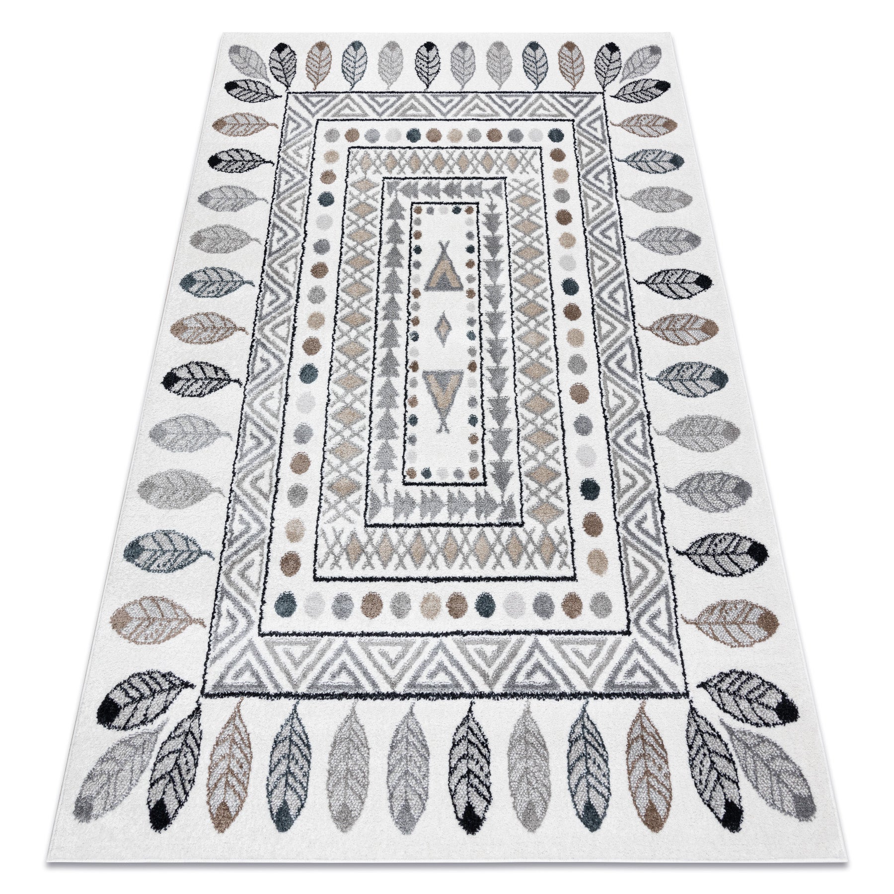 Dywan FUN Teepee dla dzieci, wzór indiański, ramka krem 240x330 cm