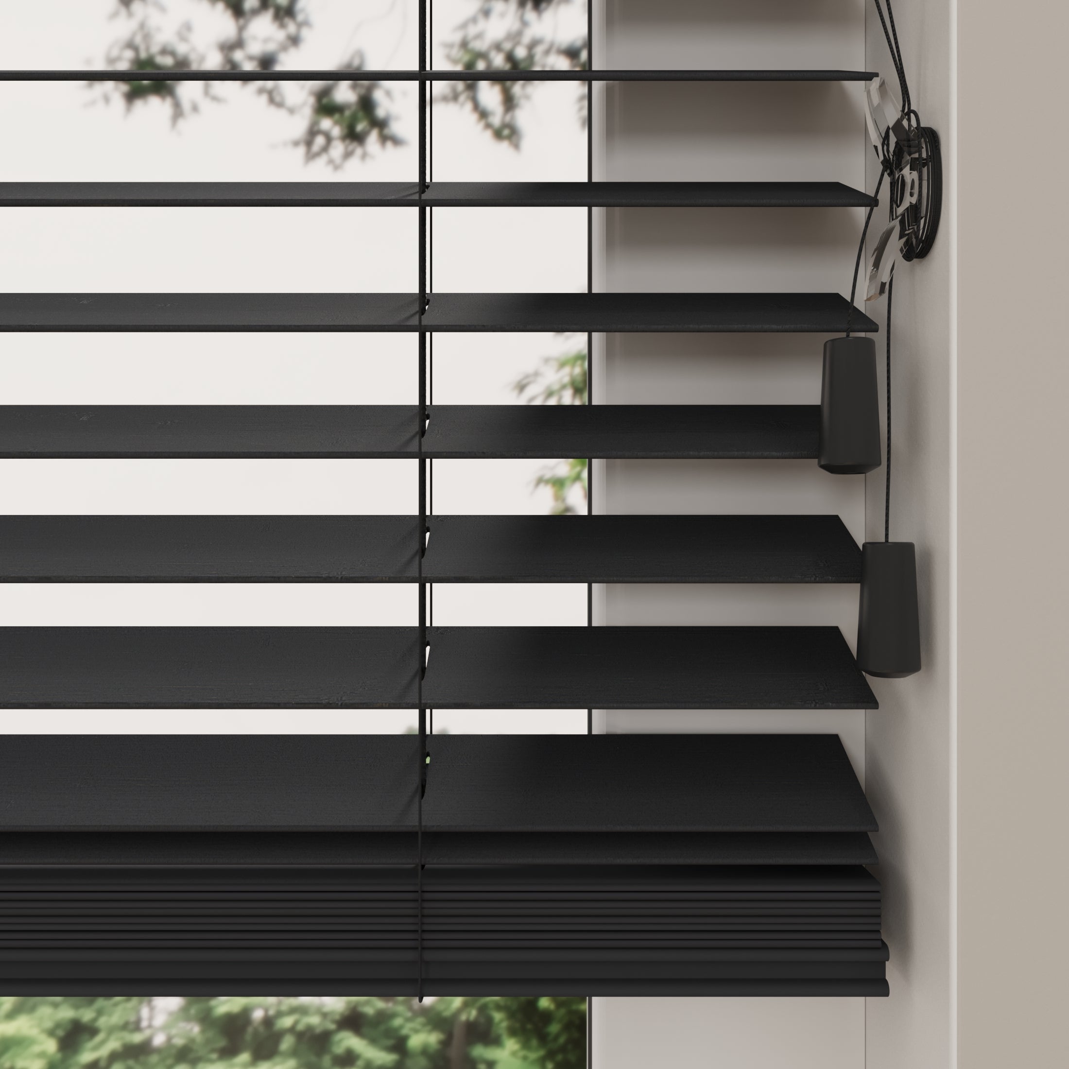 Radeco® Store Vénitien en Bois Essence 50 x 130 cm (LxH) - 50 mm - Noir - Tailles de 50 à 250 cm de large - 7