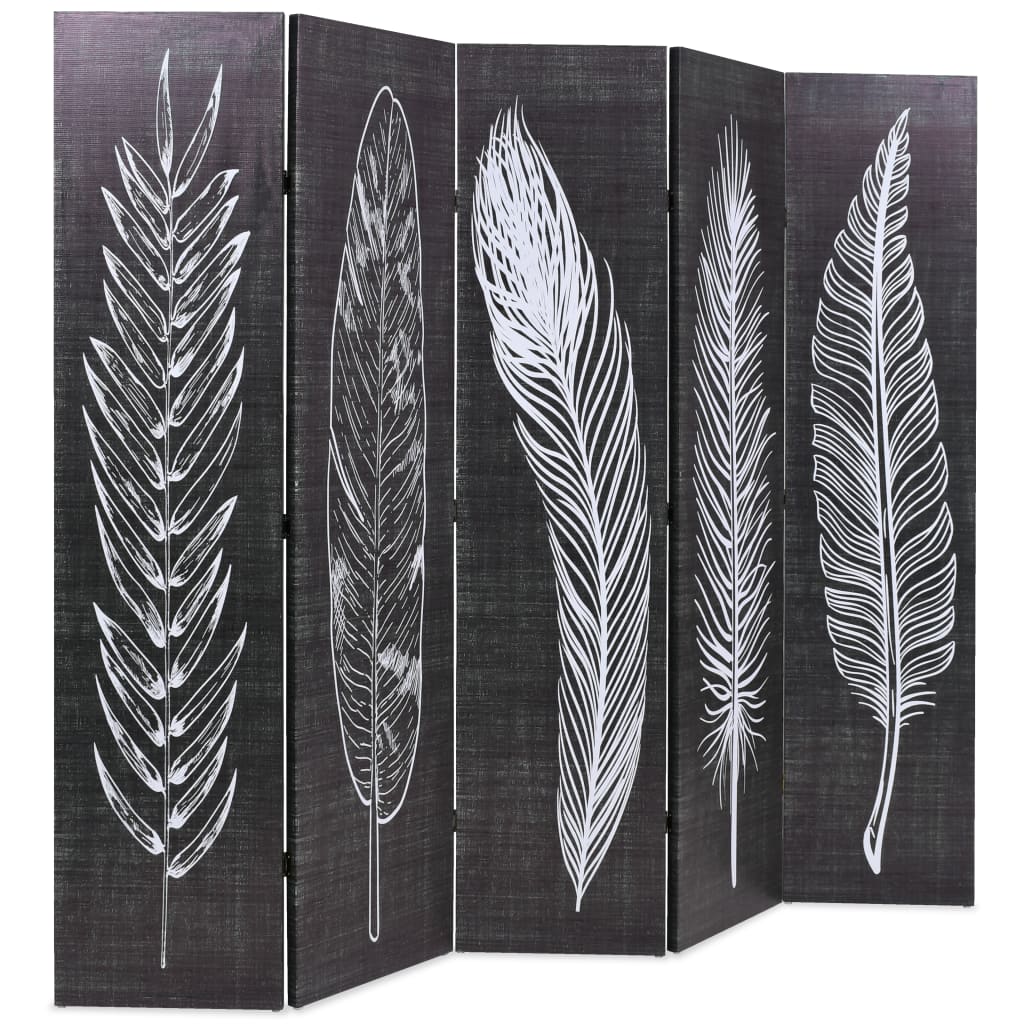 Biombo separador | biombo divisor | paravientos plegable 200x170 cm plumas blanco y negro cfw50624
