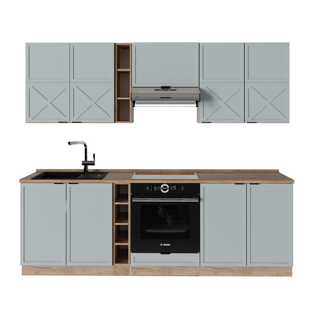 Cuisine Intégrée Fame-Line 235cm - Chêne Blanc Brillant - Vicco - Neuve