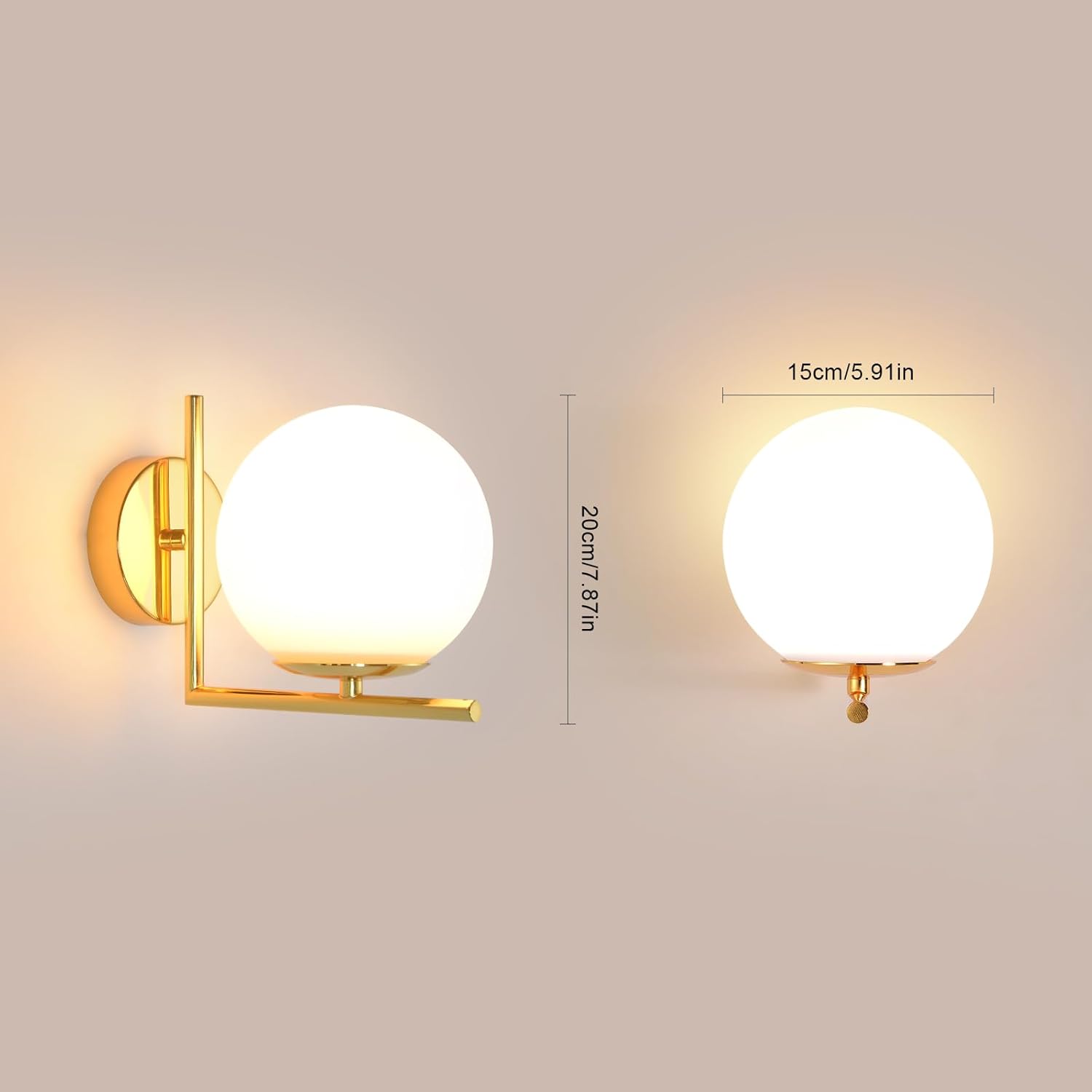 Applique Murale Intérieure, E27 Lampe Murale Moderne avec Abat-jour en Verre, Art Déco Applique Doré Vintage pour Chambre Salon Cuisine Couloir - 3