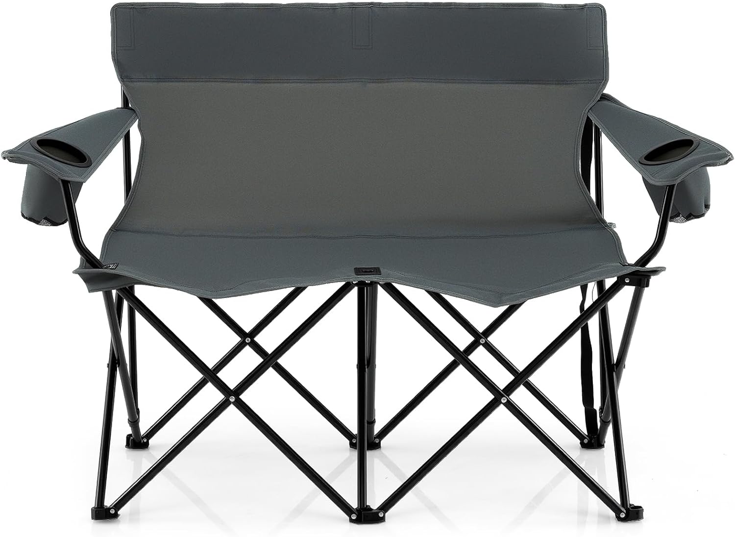 Krzesło kempingowe dla 2 osób, składane krzesło z uchwytami na napoje, podłokietnikami i torbą do przenoszenia, nośność 300 kg, piknik